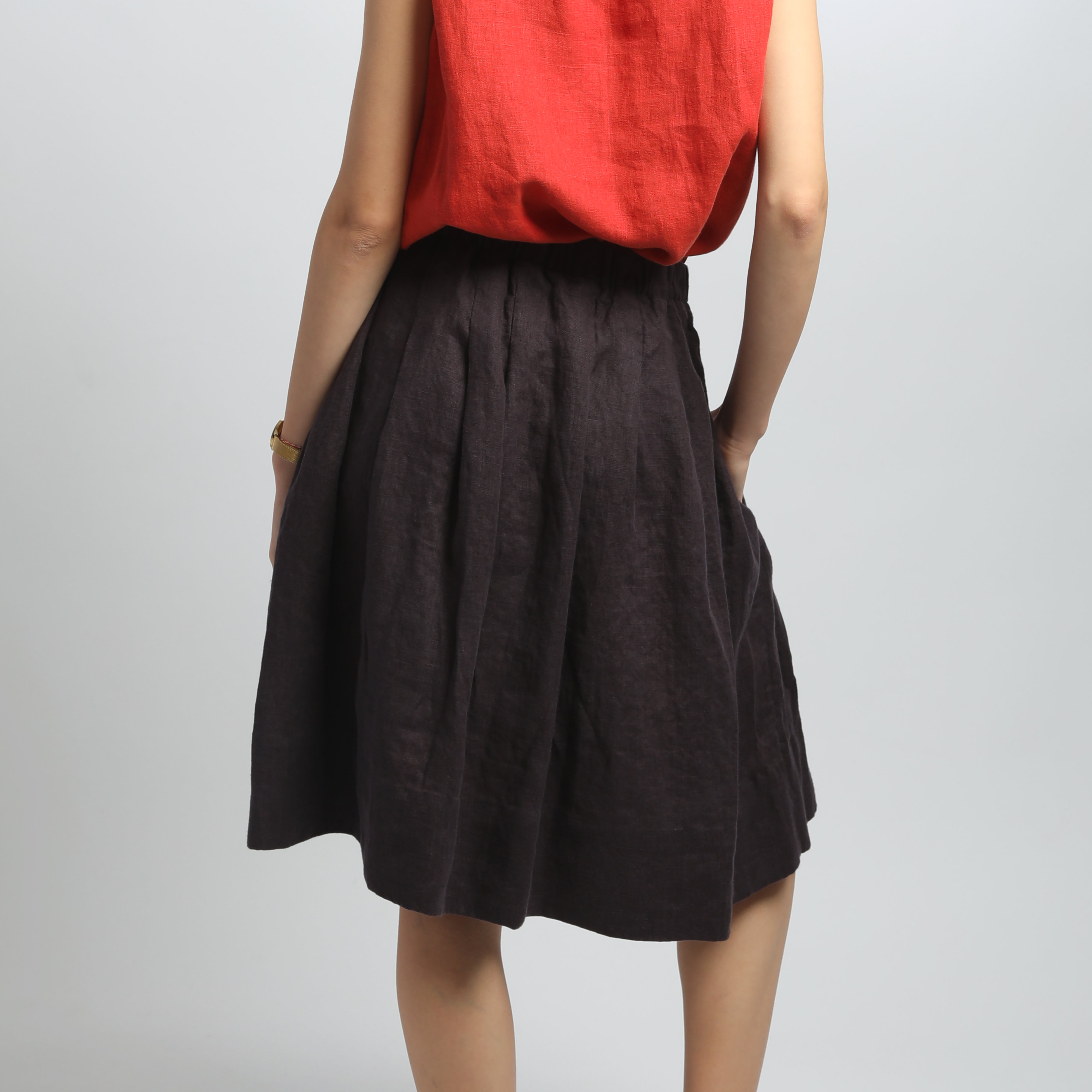 MIMI 2 Knee Length Pleated Linen Skirt