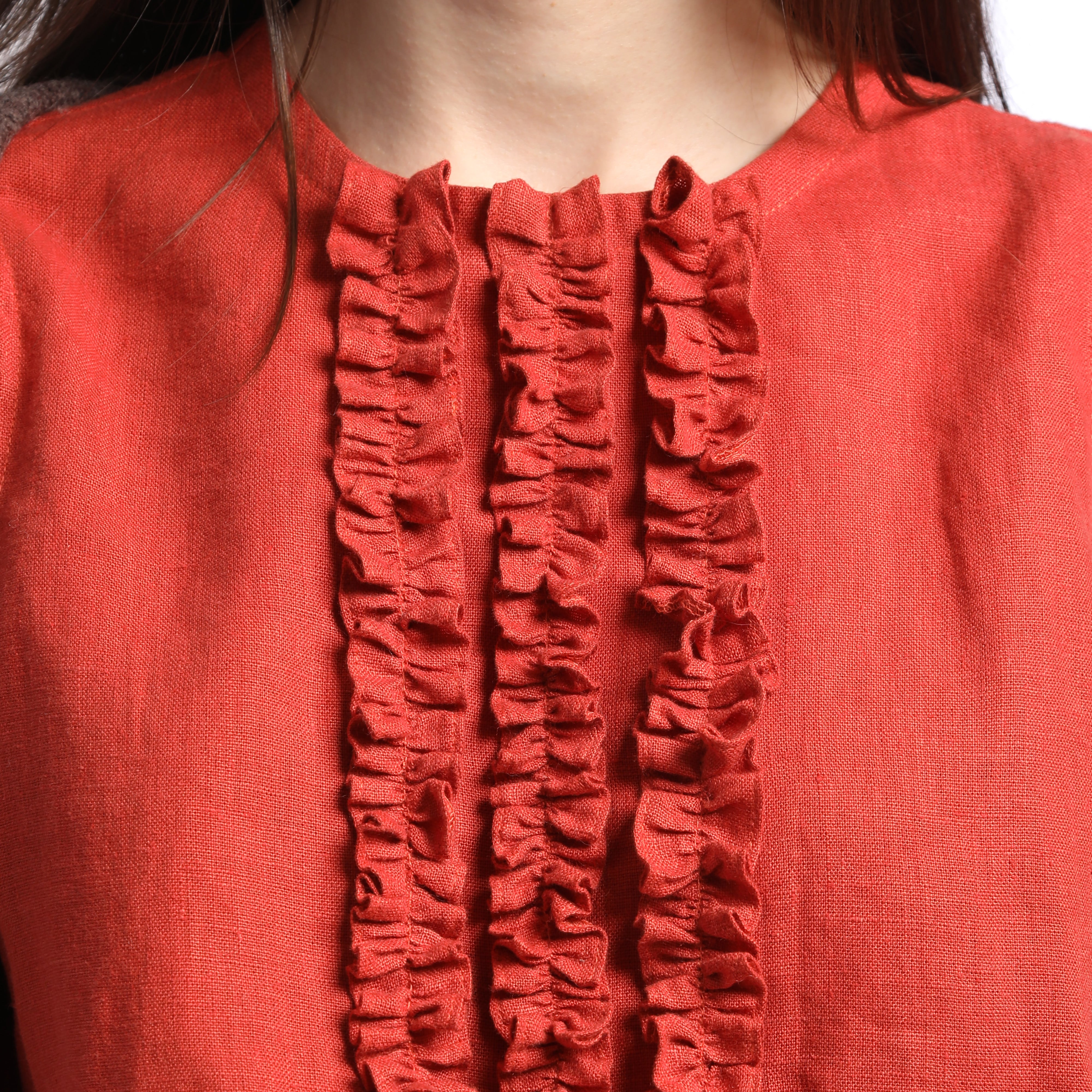 LOULOU Sleeveless Linen Top with Ruffle Accents