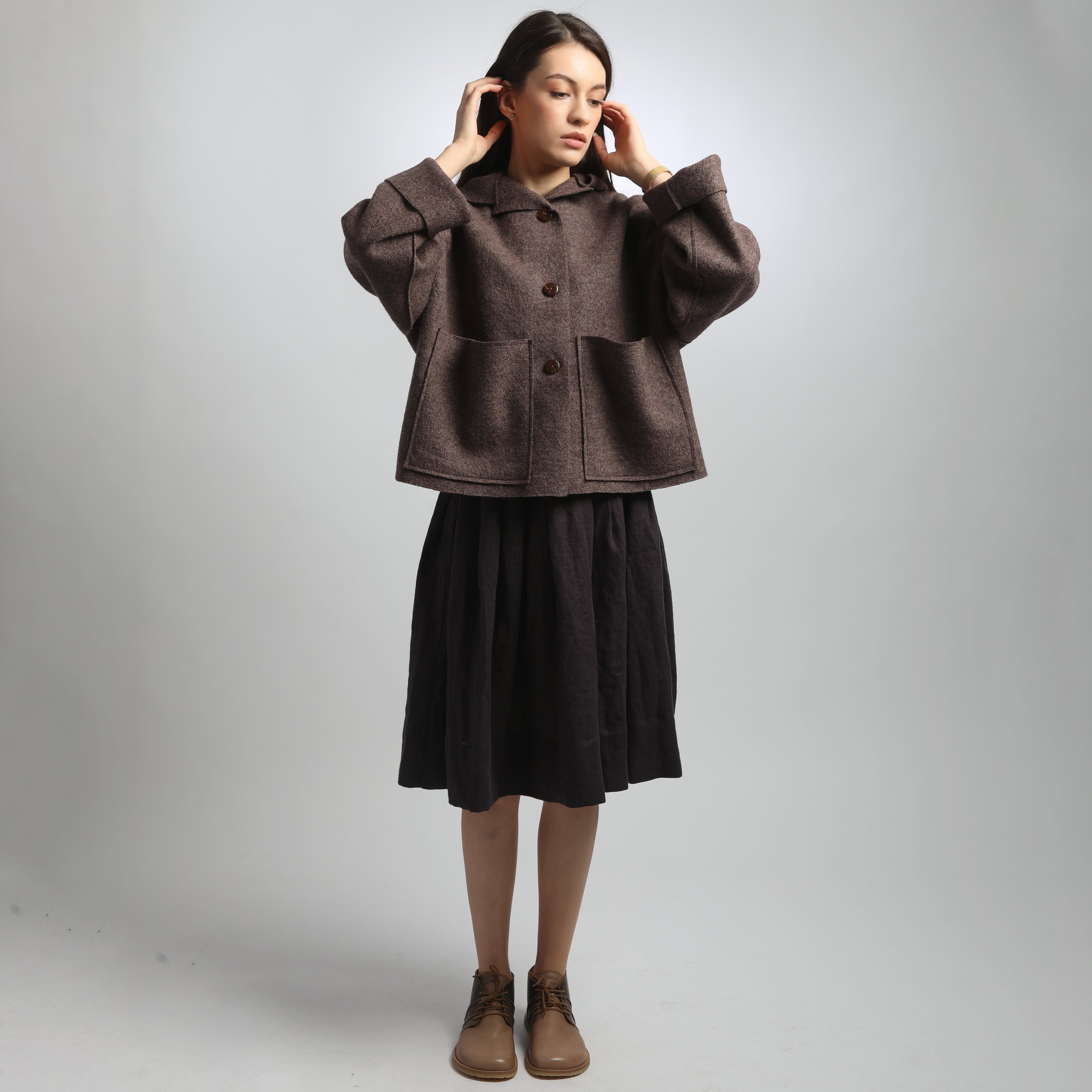 MIMI 2 Knee Length Pleated Linen Skirt