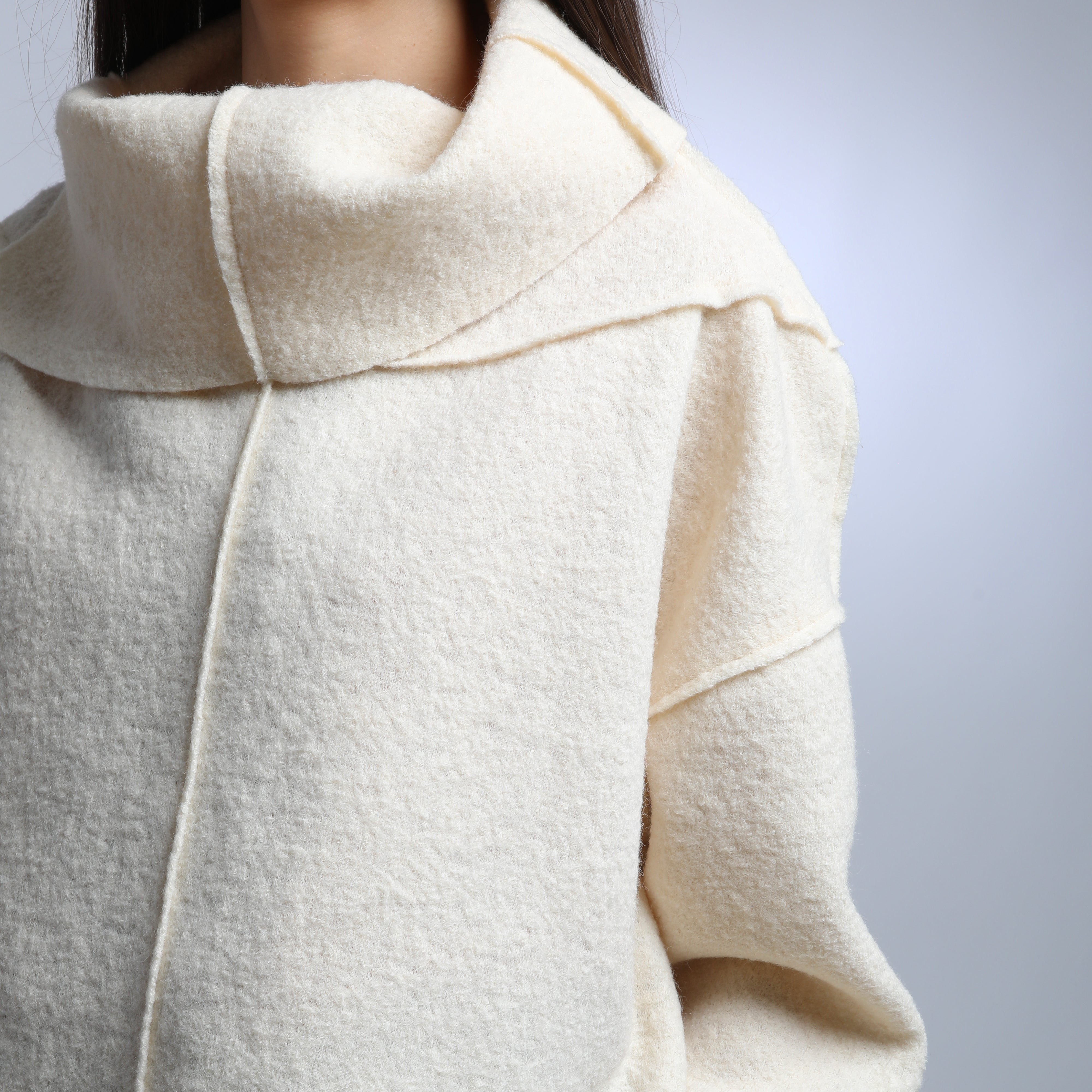 JAMIE Loose Boiled Wool Sweater with High Split Collar