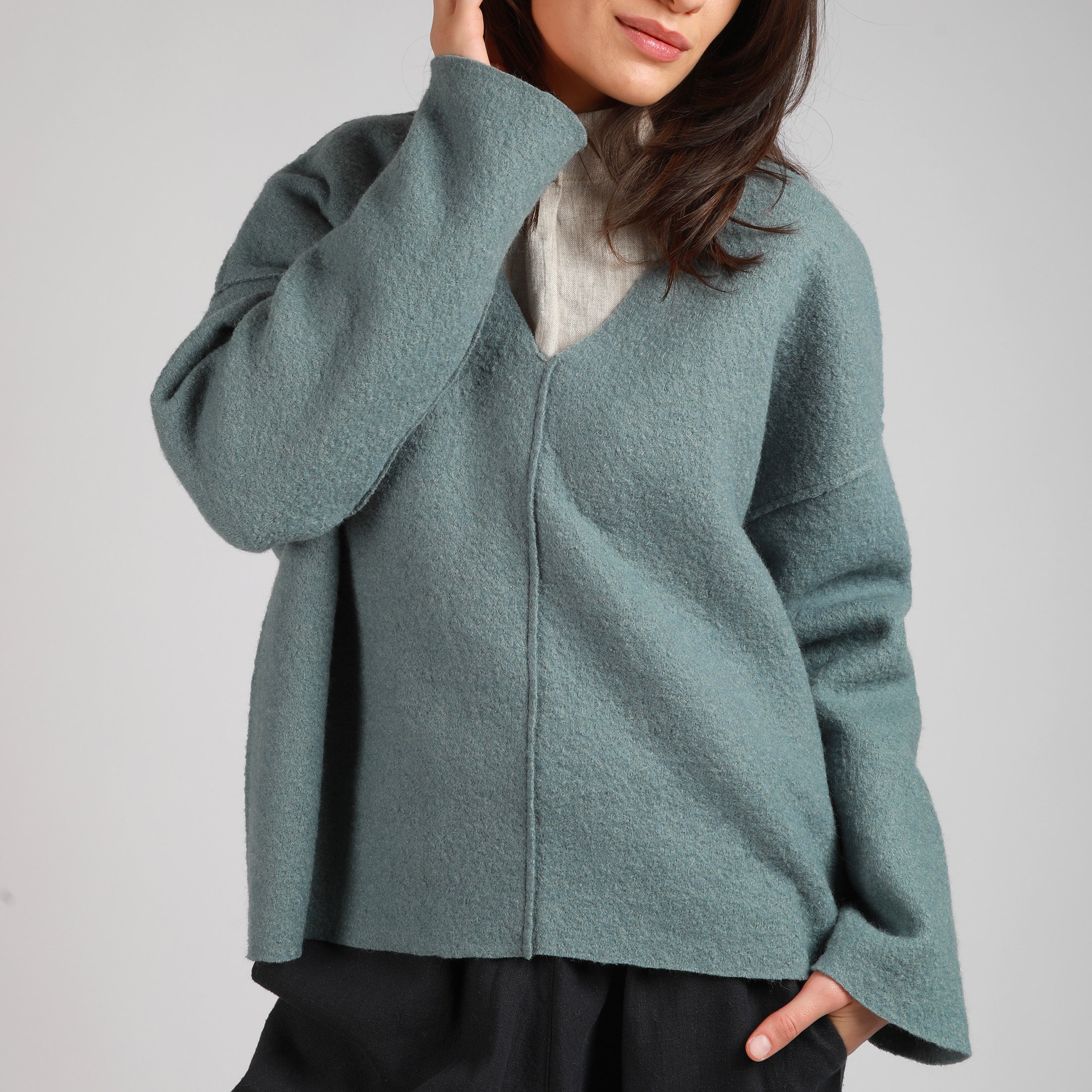 LINA Oversized Boiled Wool Jumper, Size S, Color GRAYISH MINT
