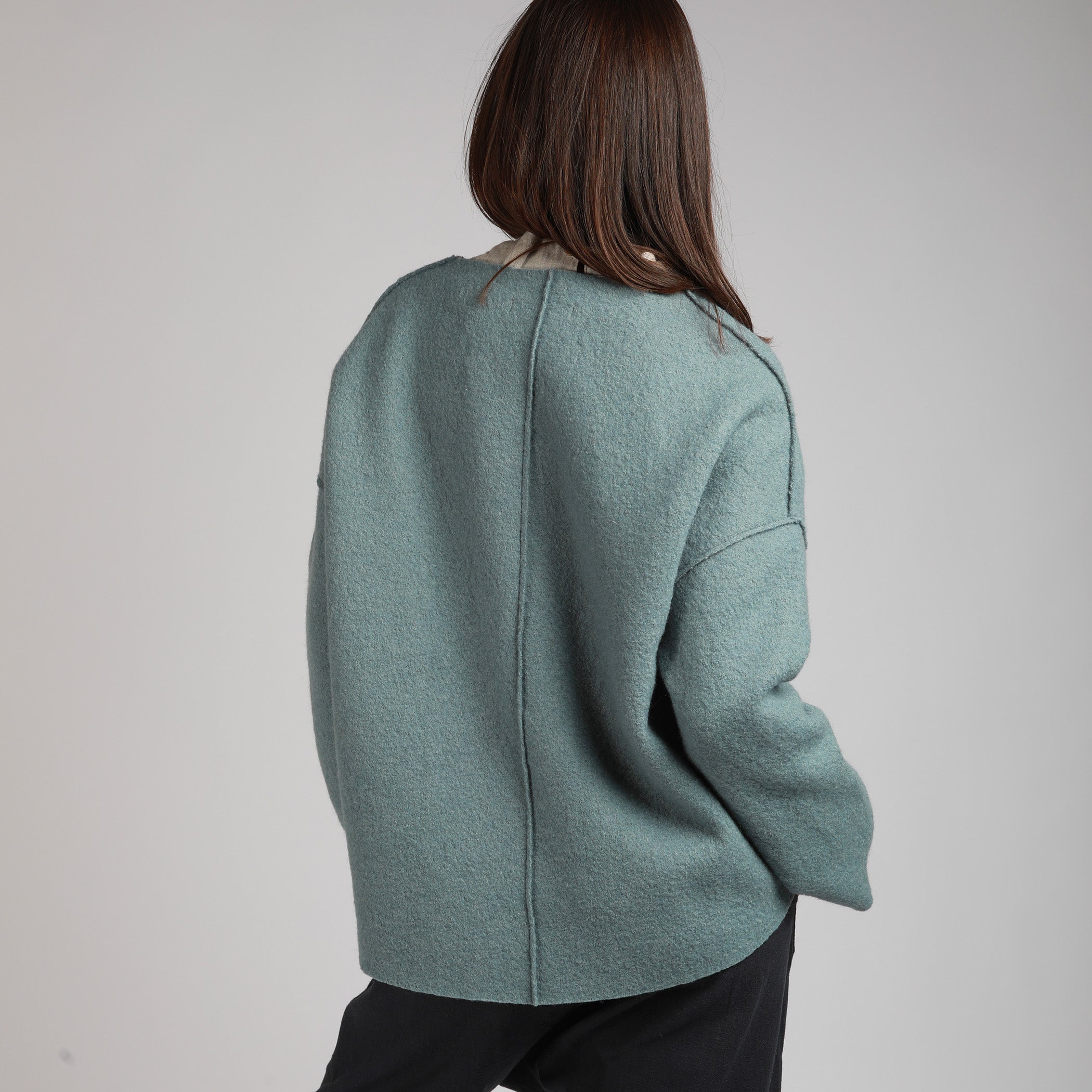 LINA Oversized Boiled Wool Jumper, Size S, Color GRAYISH MINT