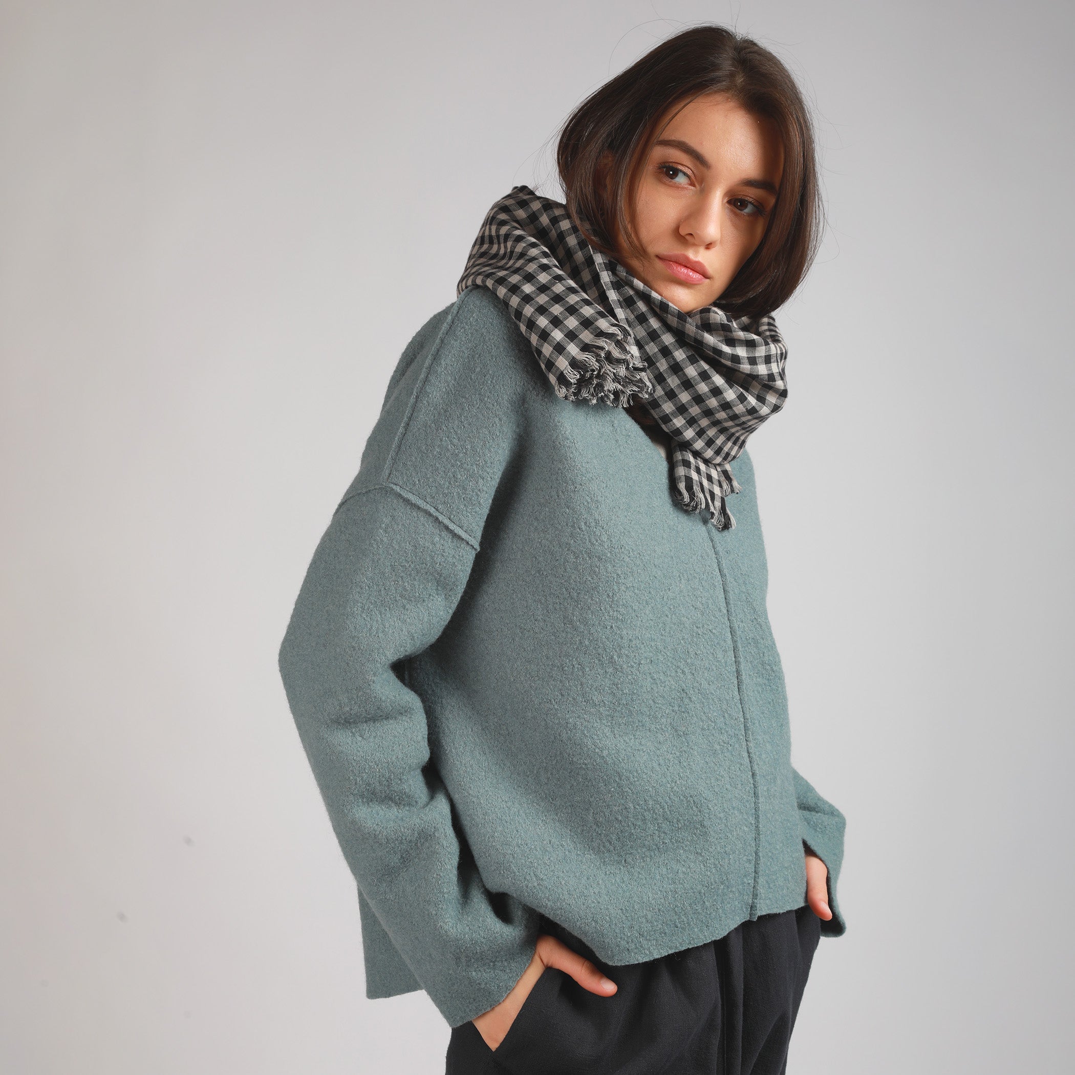 LINA Oversized Boiled Wool Jumper, Size S, Color GRAYISH MINT