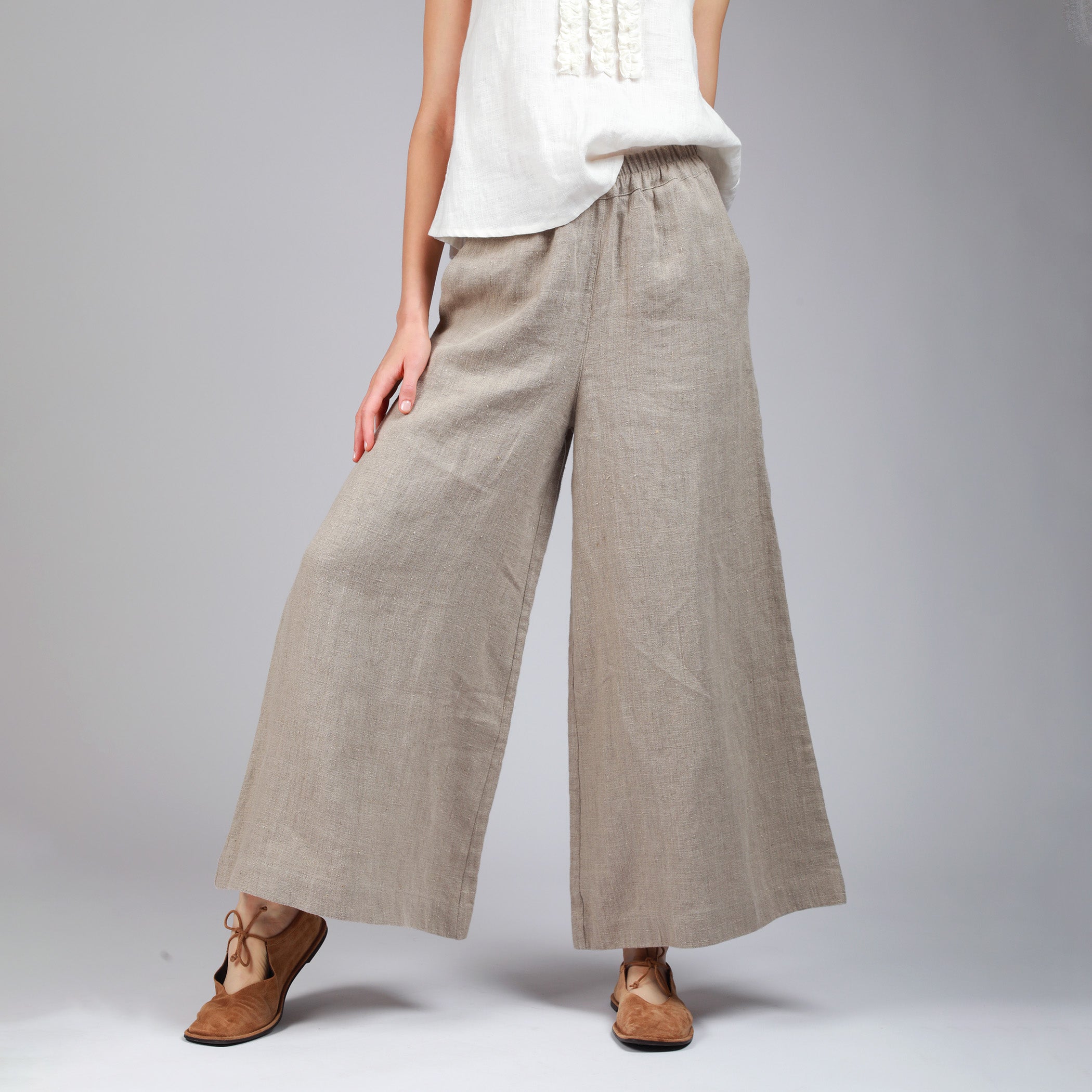 KOKO Wide Leg Linen Pants, Size XS, Color NATURAL