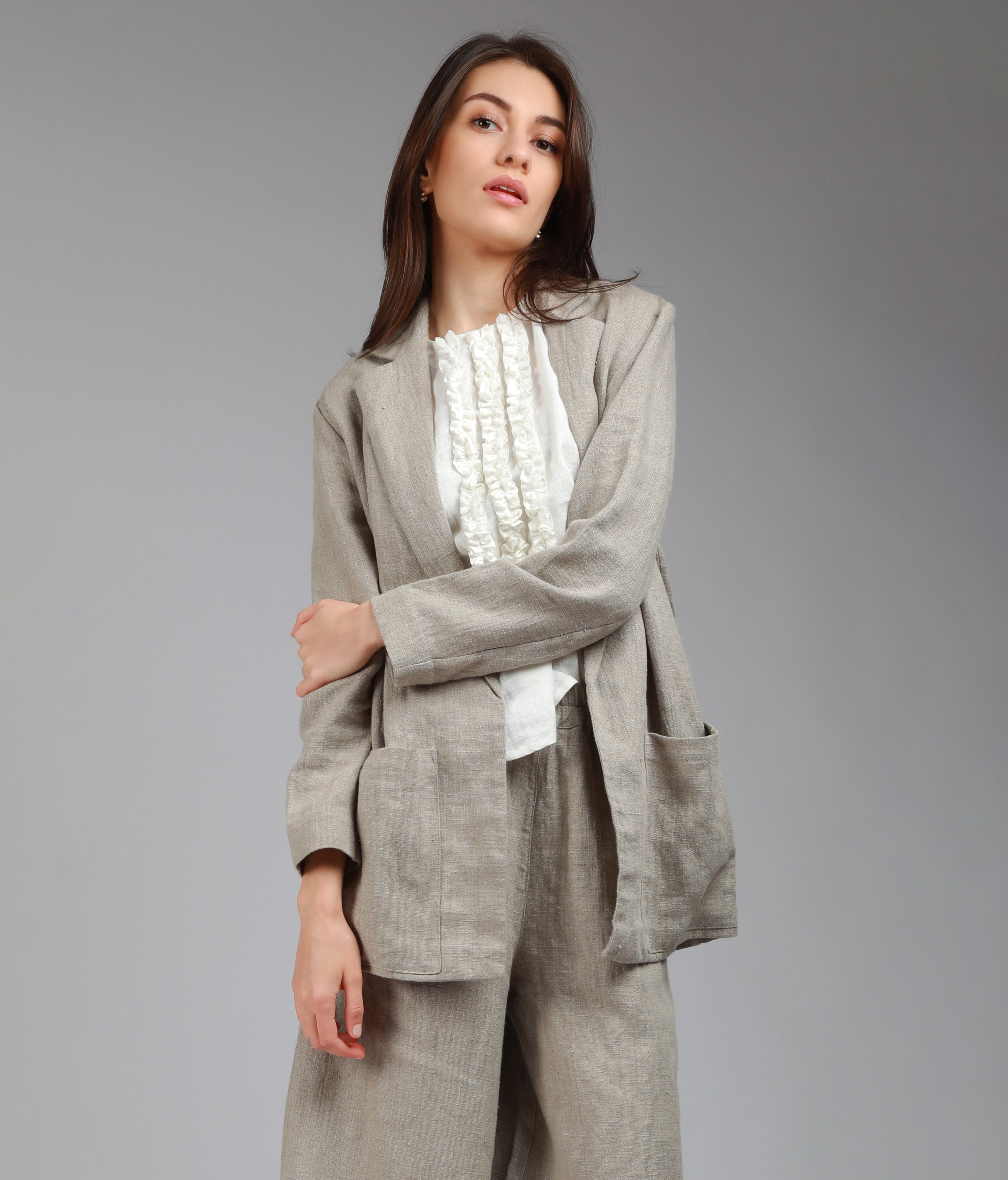 HER Unlined Linen Blazer - Sizes XS, L - Color NATURAL