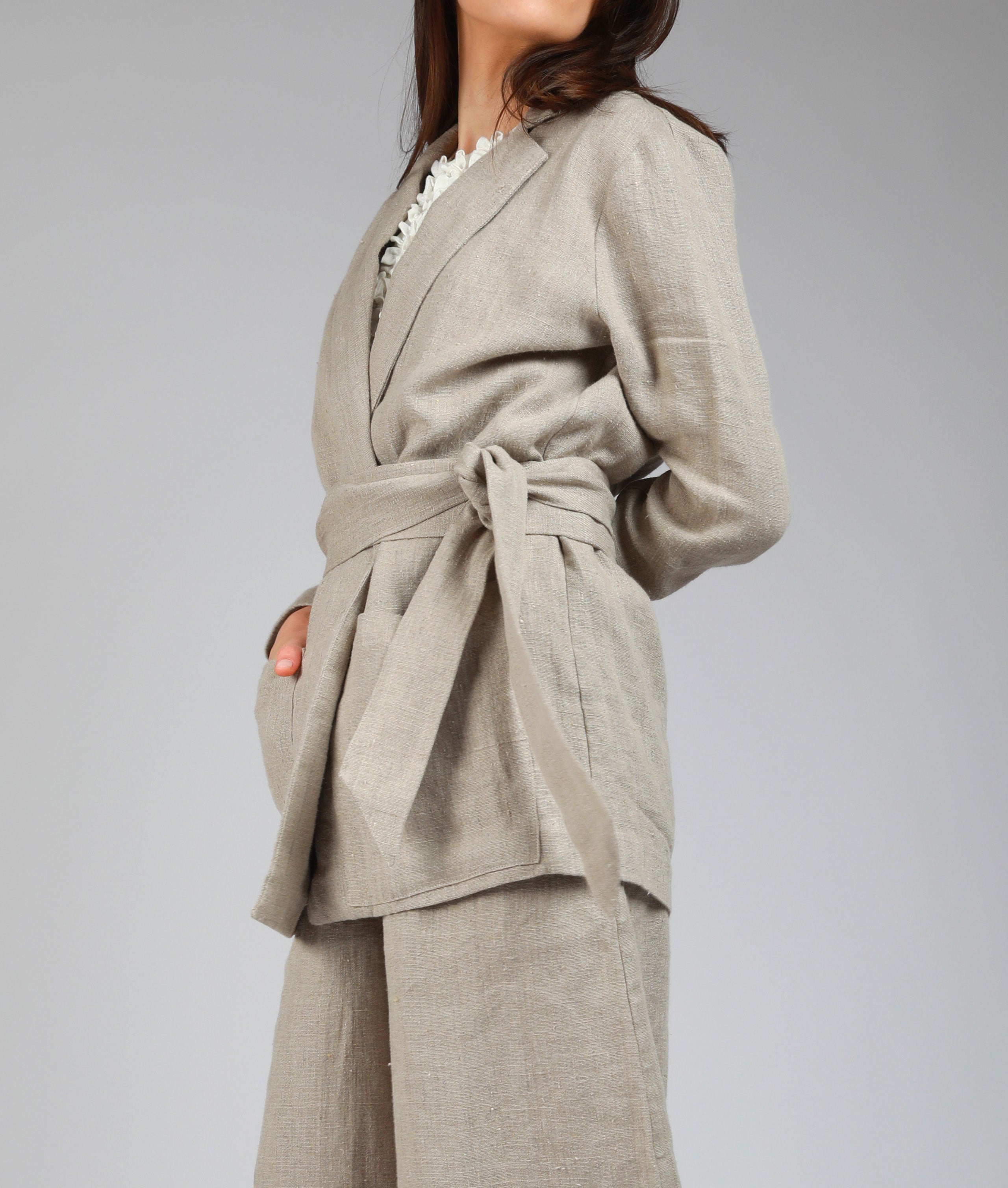 HER Unlined Linen Blazer - Sizes XS, L - Color NATURAL