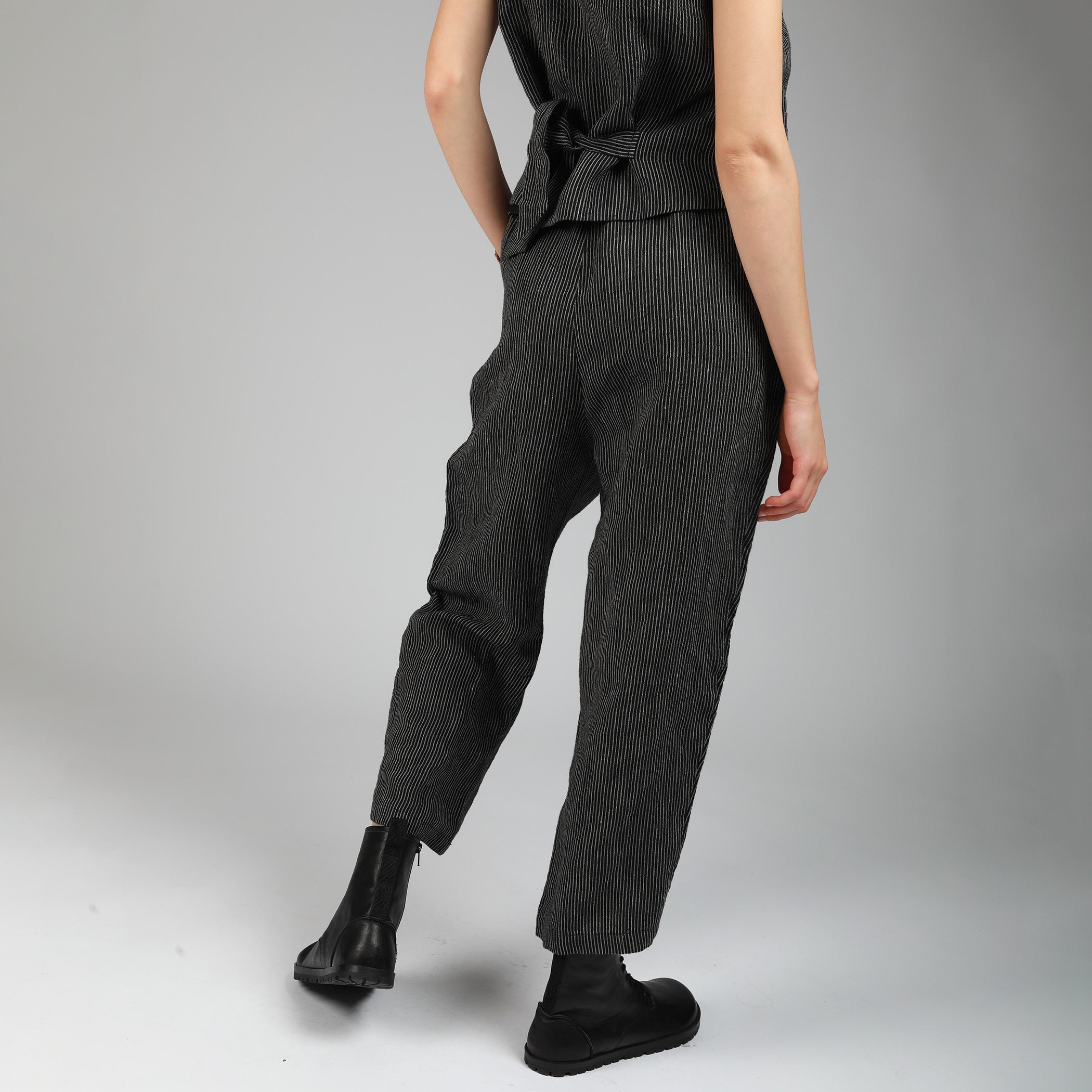 ETTA Paperbag Style Pull On Linen Trousers, Size S, Color EGGPLANT