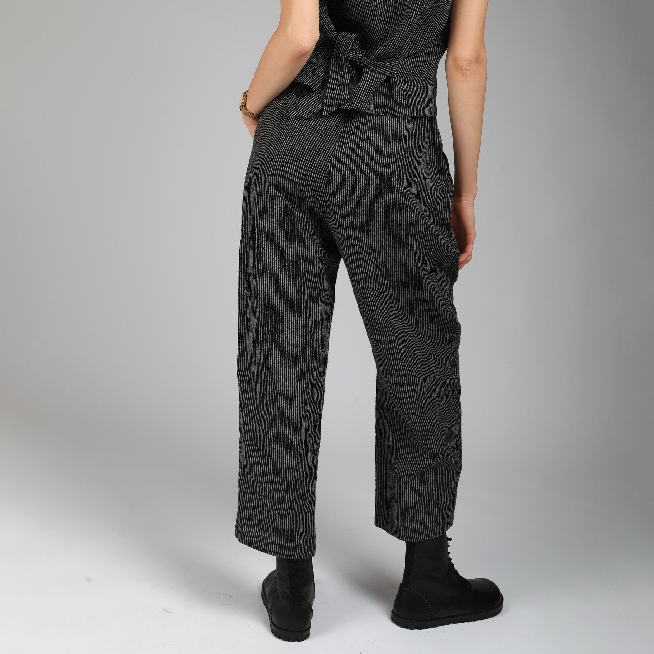 ETTA Paperbag Style Pull On Linen Trousers, Size S, Color EGGPLANT