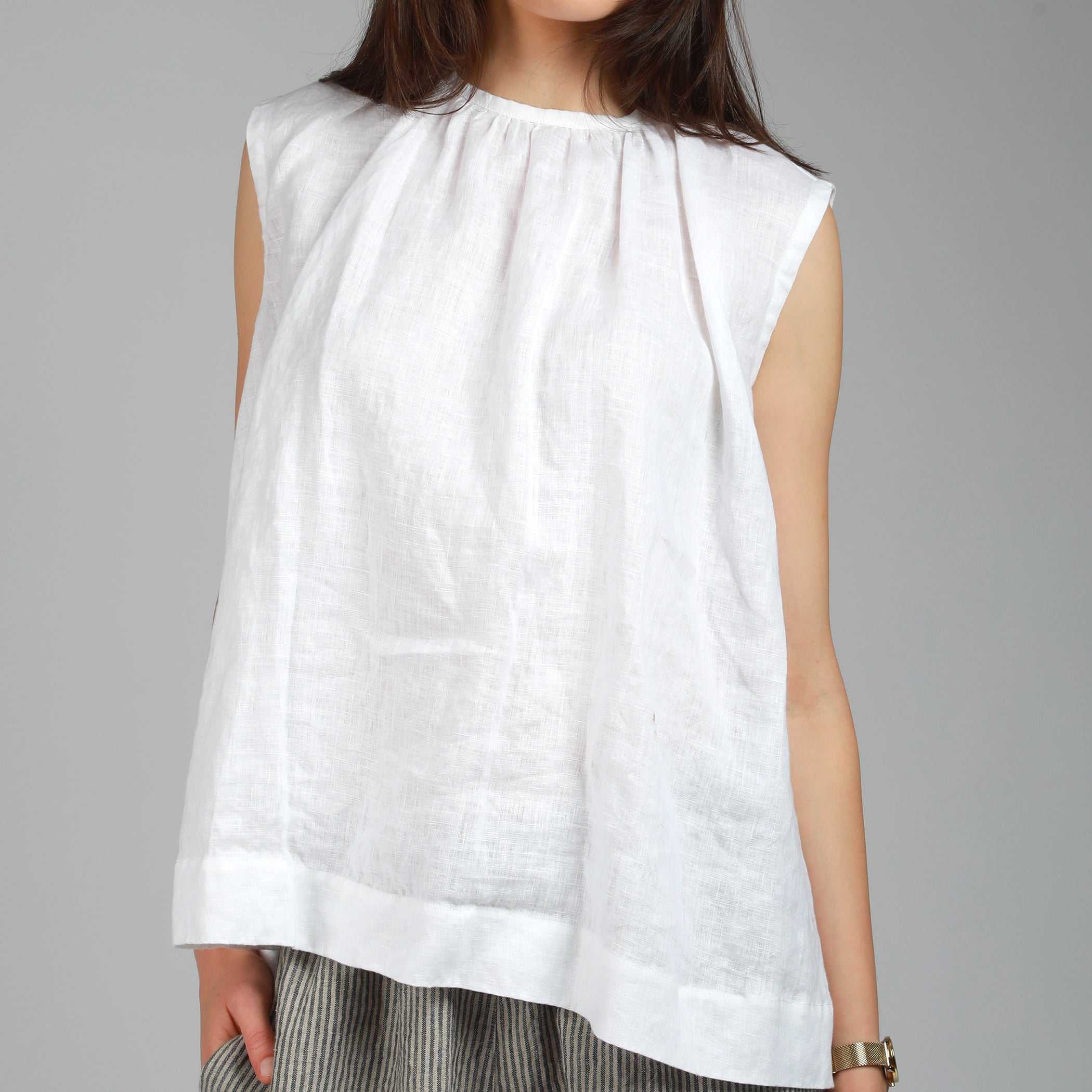 VIVA Loose Flared Sleeveless Linen Top - Sizes XS, S - Color RED GRAPEFRUIT