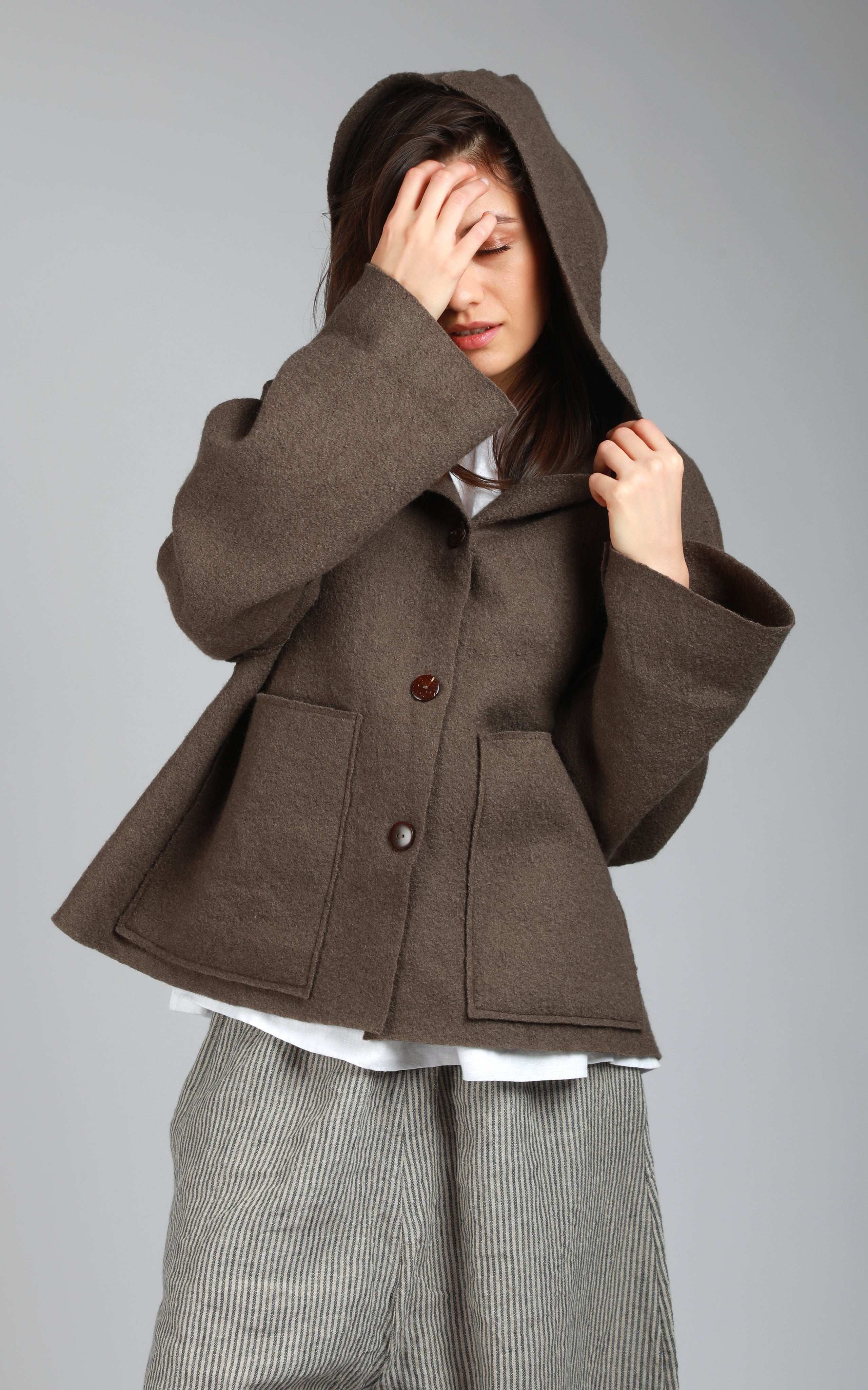 UMMA Oversized Boiled Wool Jacket - Size S Color DARK GRAY