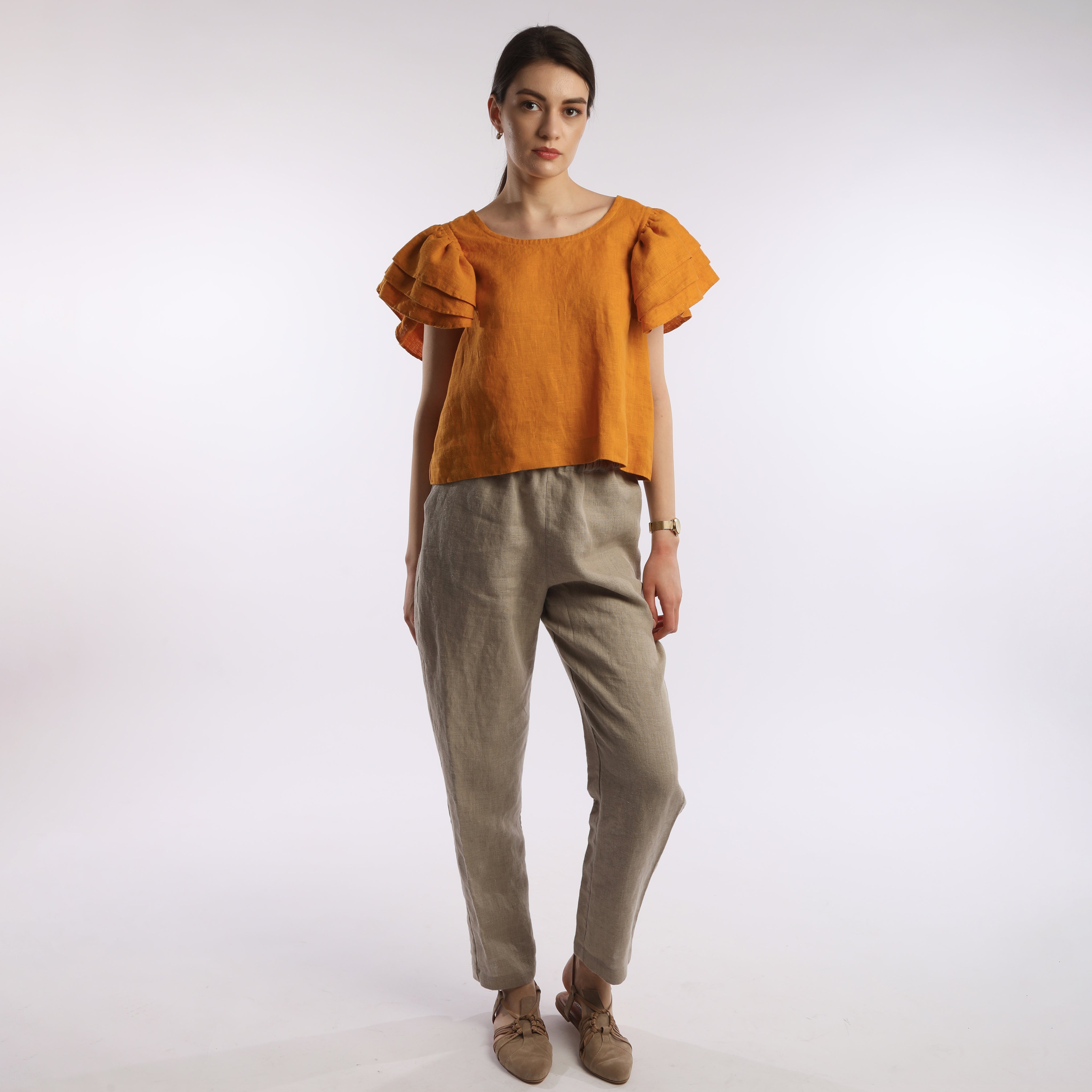 RELAX Tapered Leg Ankle Linen Pants with Side Pockets