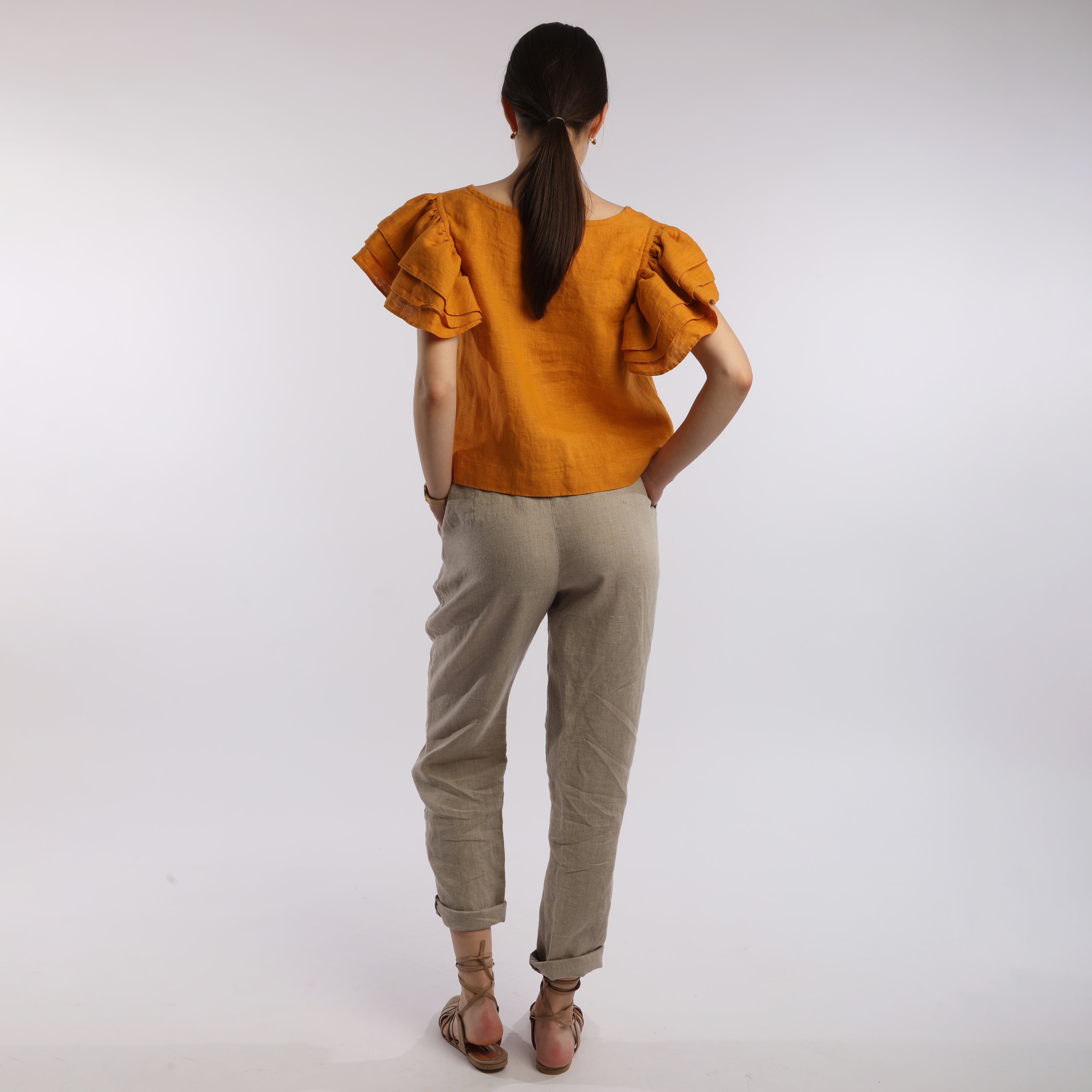 RELAX Tapered Leg Ankle Linen Pants with Side Pockets