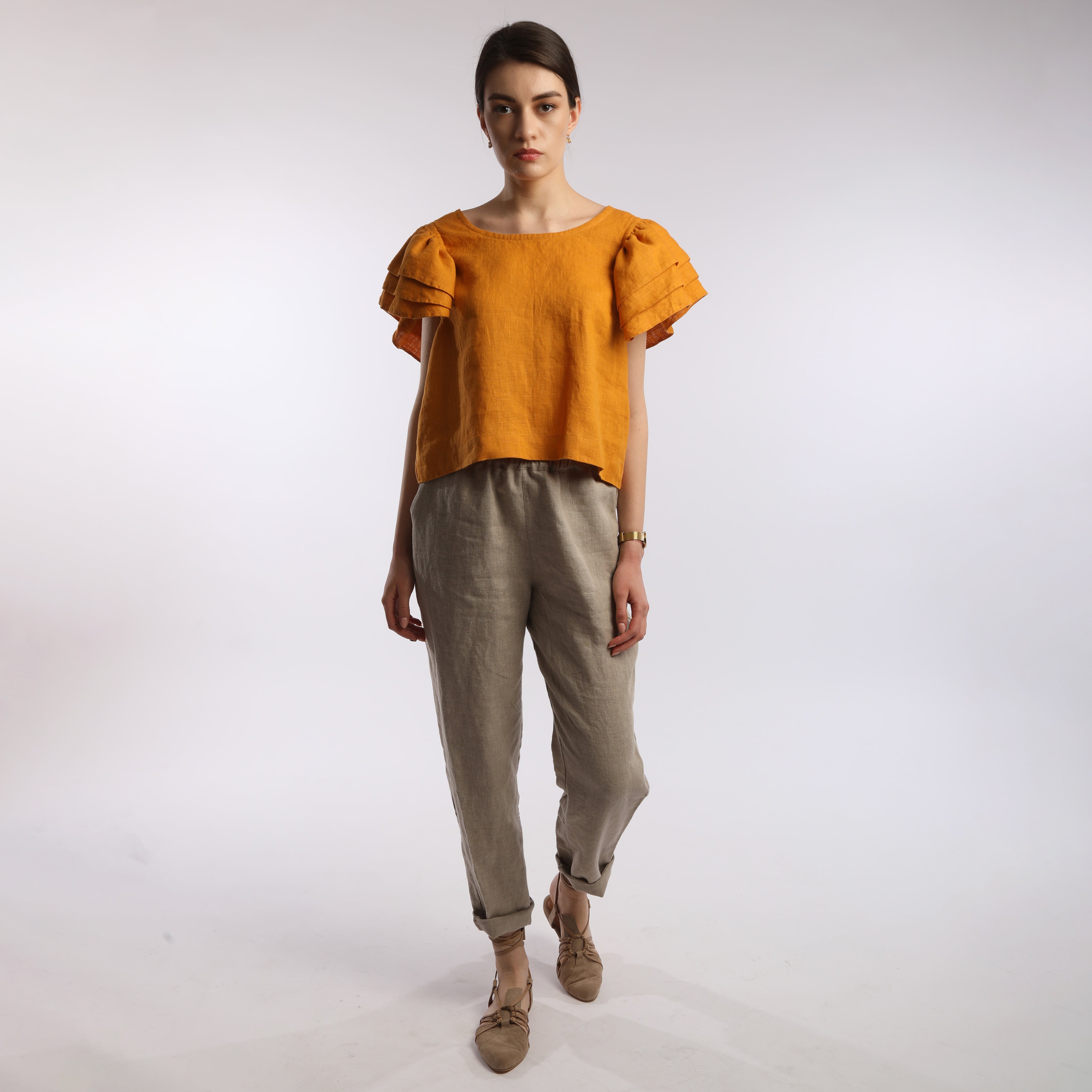 RELAX Tapered Linen Pants - Size XS - Color NATURAL