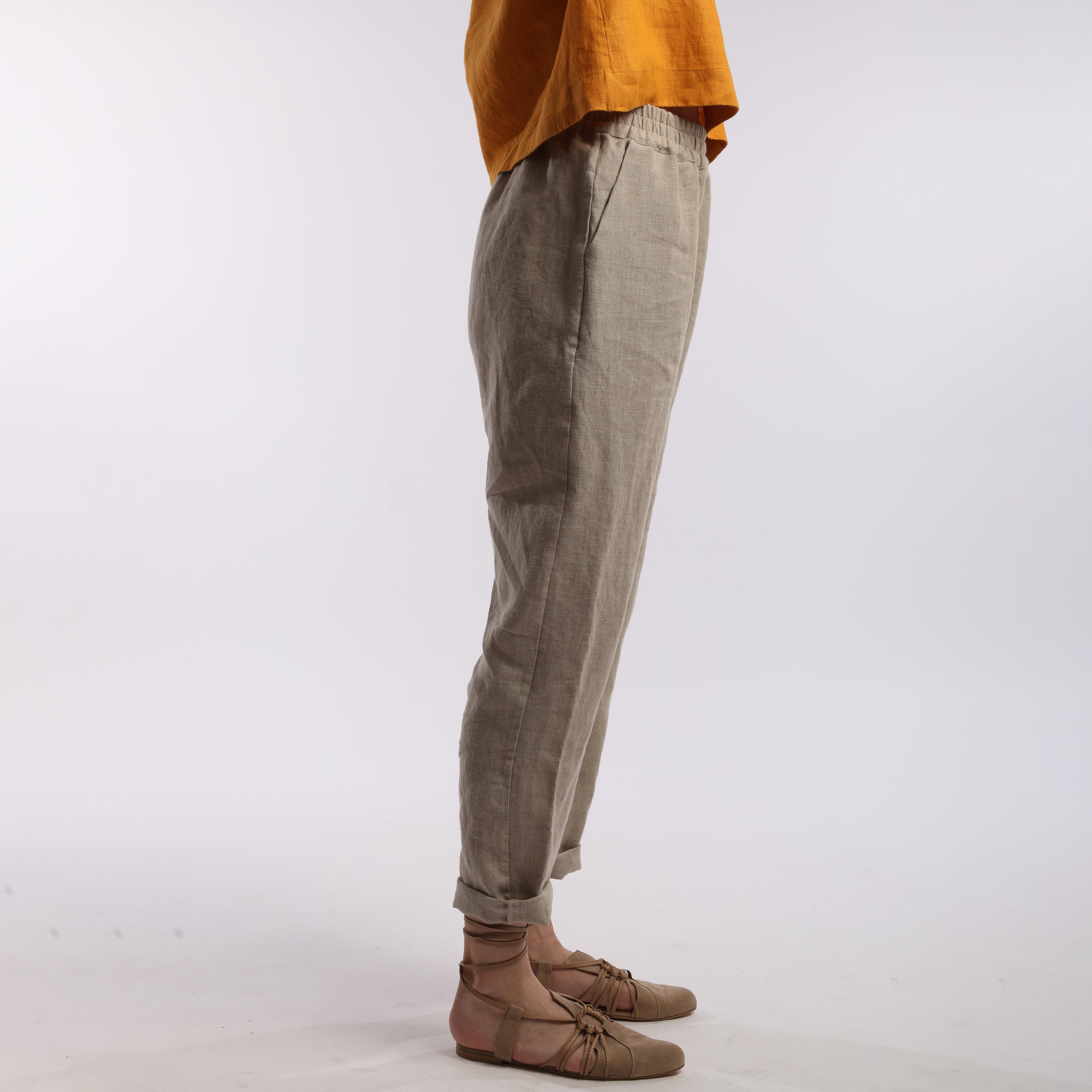 RELAX Tapered Linen Pants - Size XS - Color NATURAL