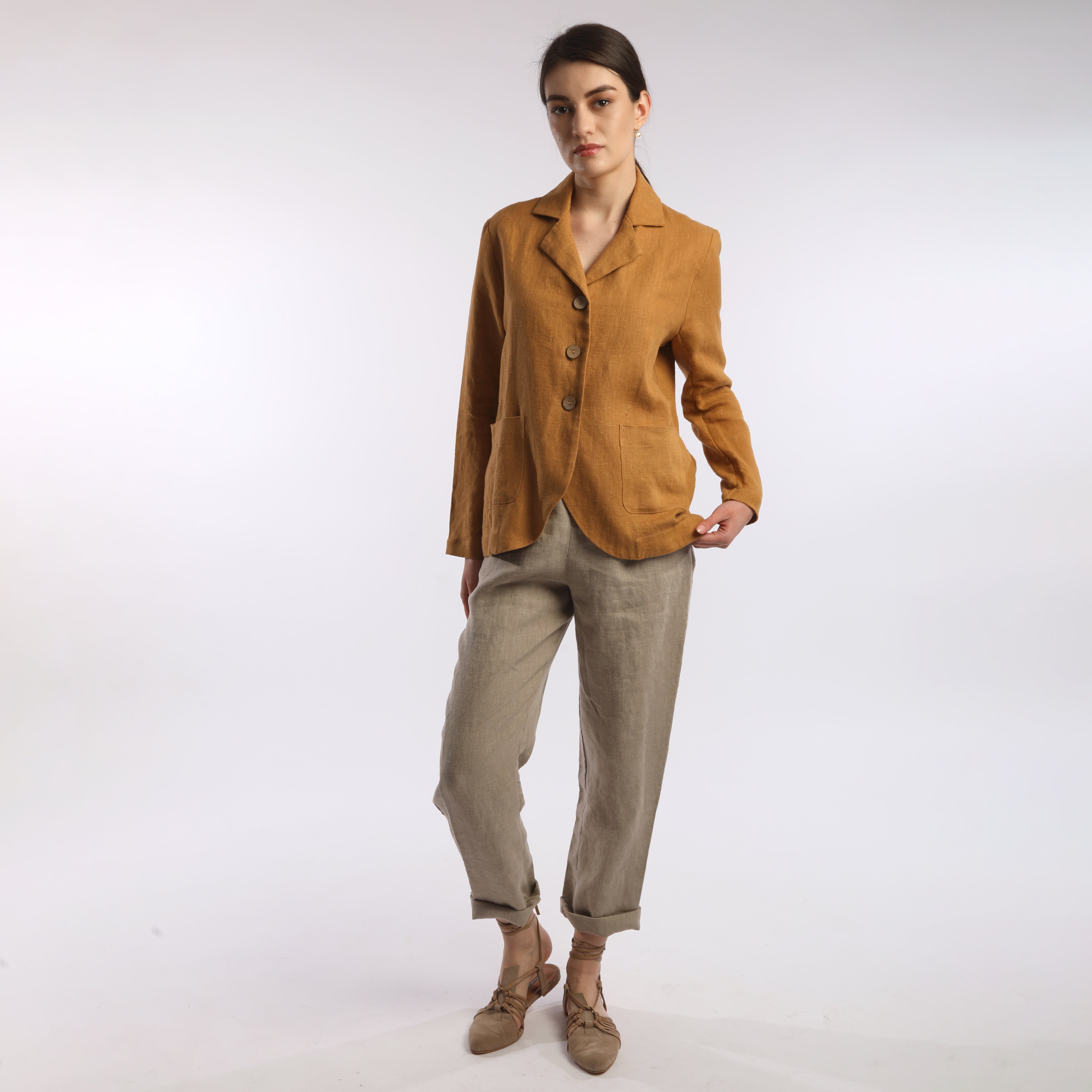 RELAX Tapered Leg Ankle Linen Pants with Side Pockets