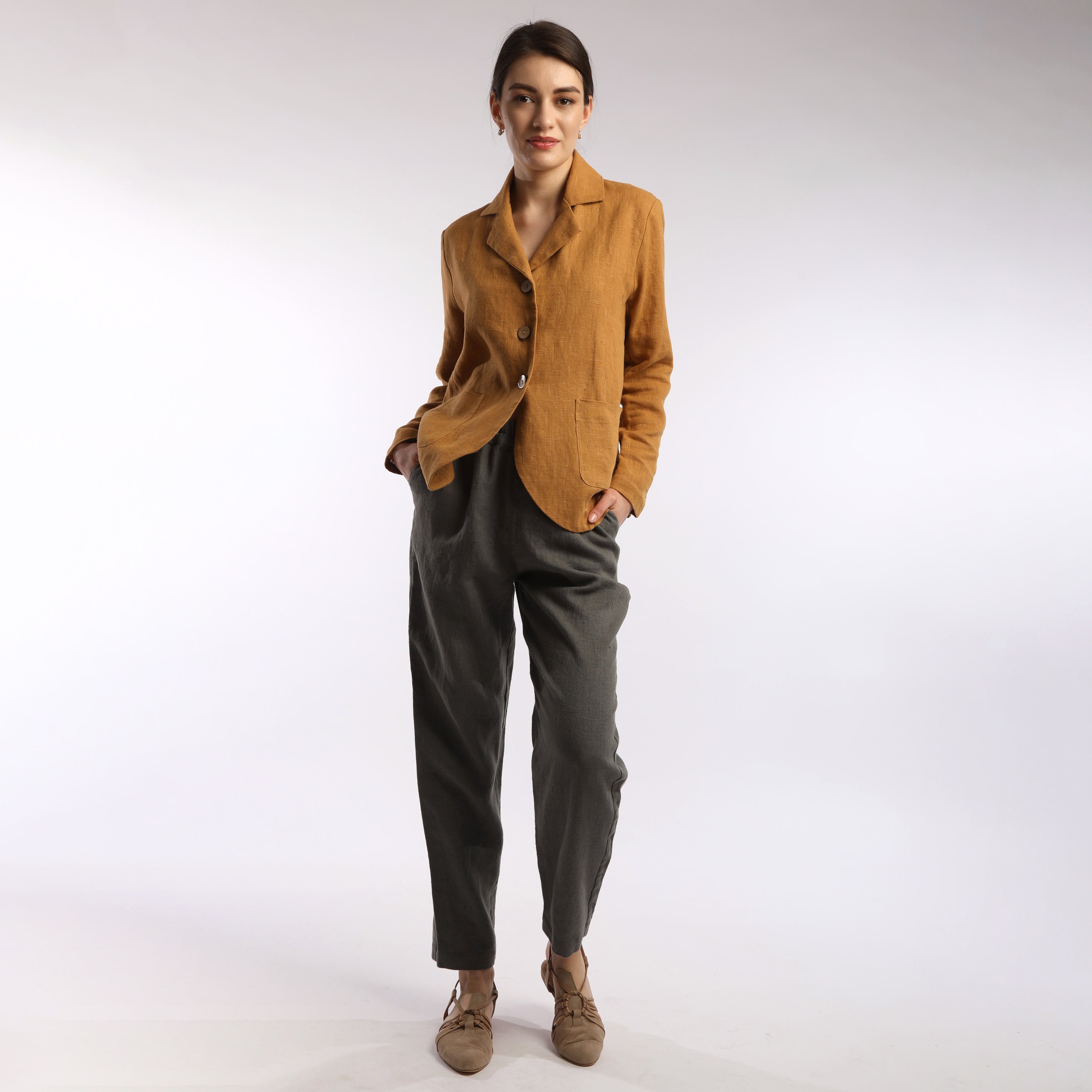 RELAX Tapered Linen Pants - Size XS - Color OFF WHITE and DARK OLIVE HEAVY