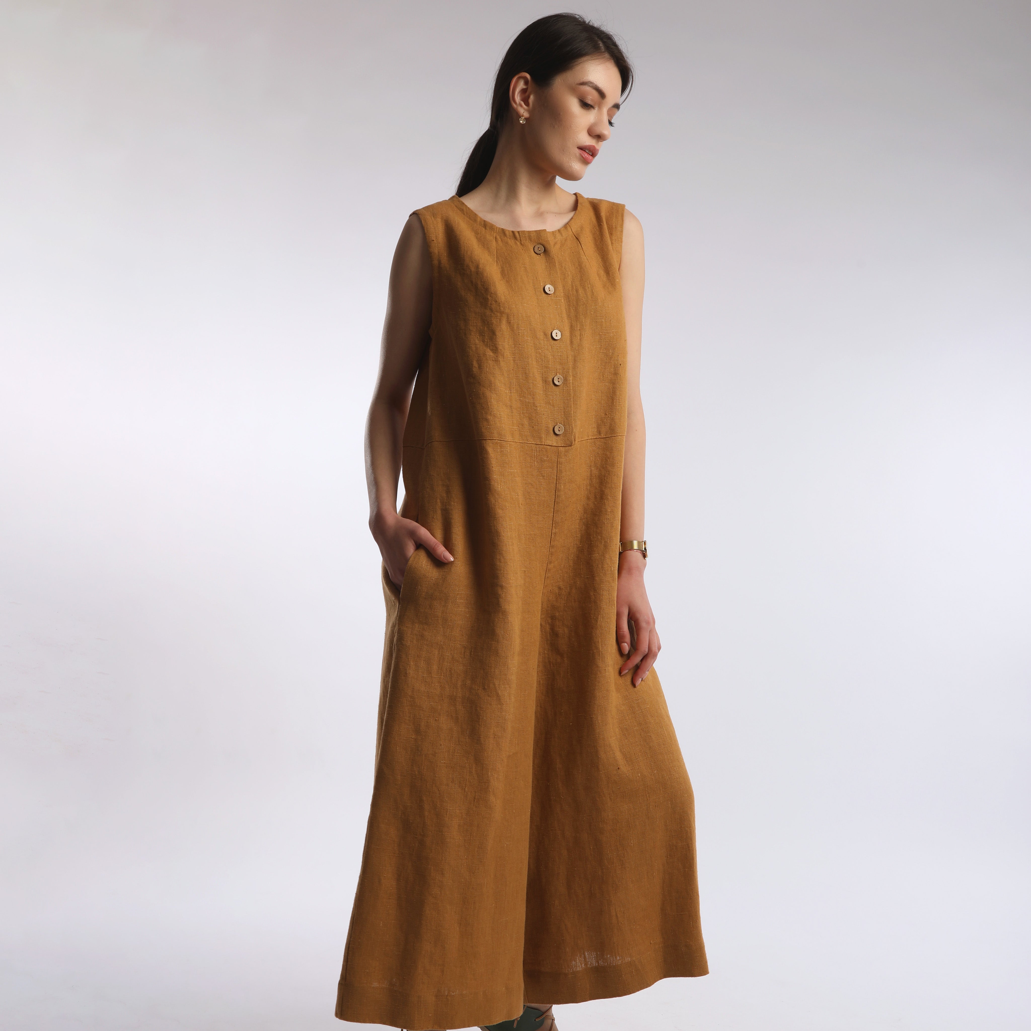 MARA Boxy Linen Jumpsuit with Button-Down Front