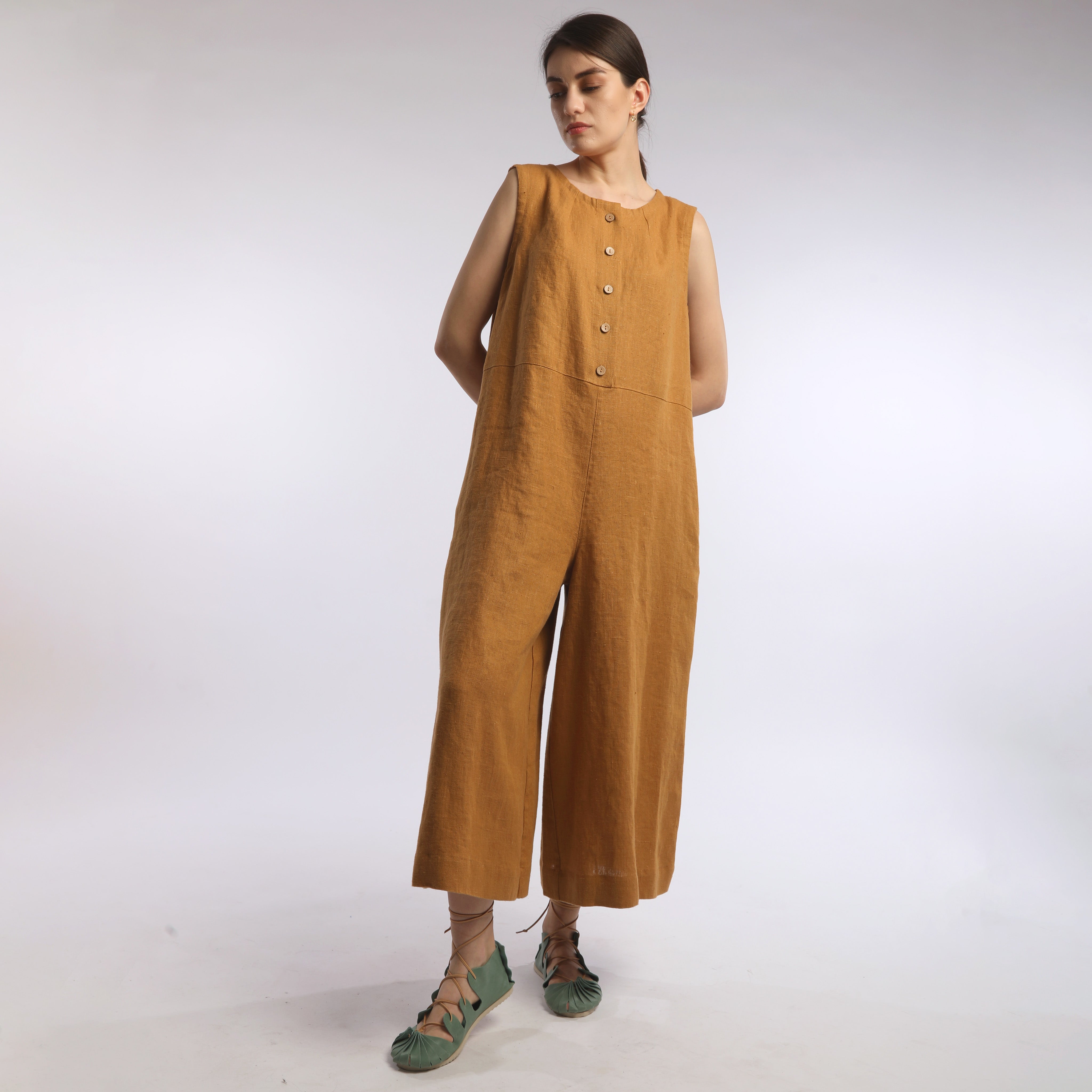 MARA Boxy Linen Jumpsuit with Button-Down Front