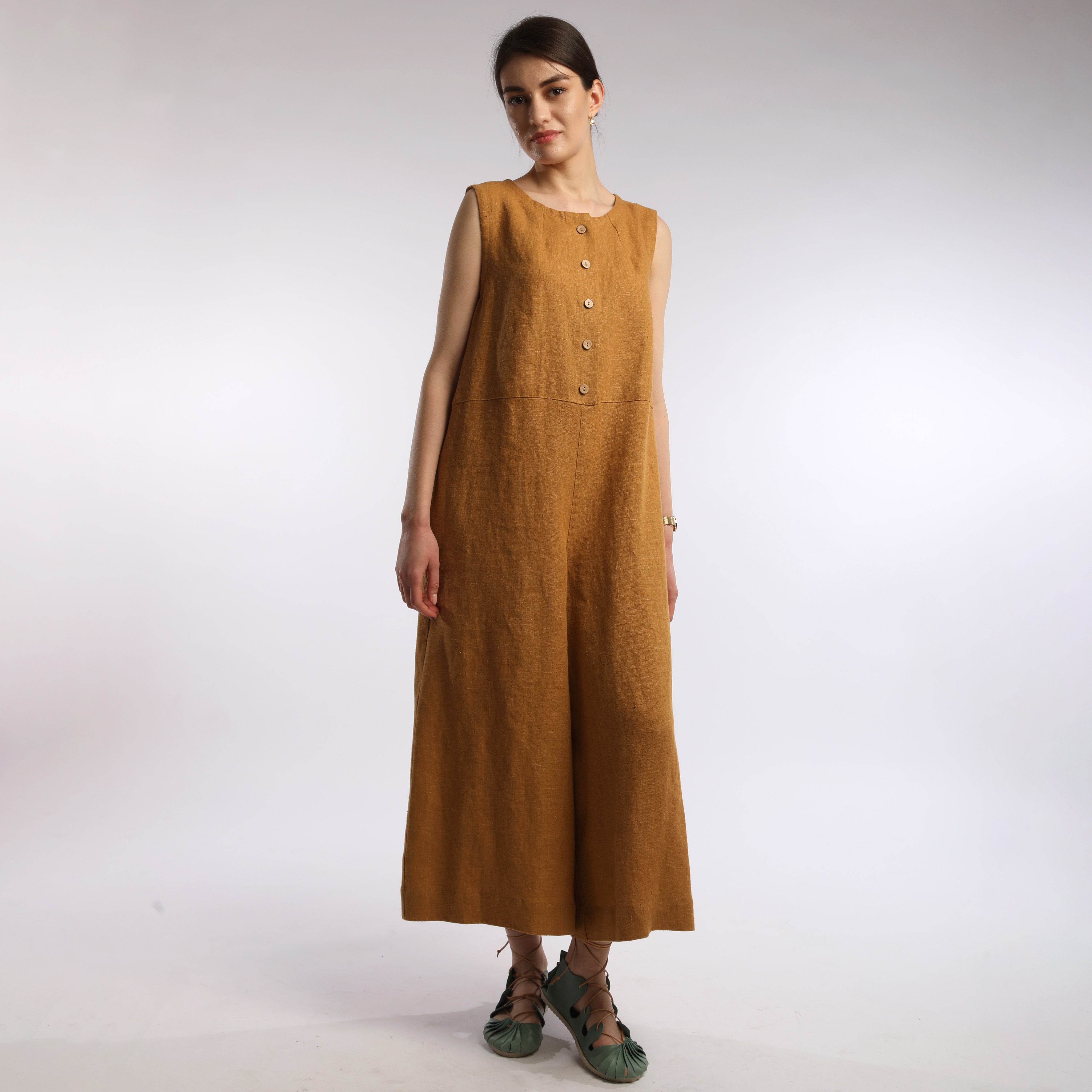 MARA Boxy Linen Jumpsuit with Button-Down Front
