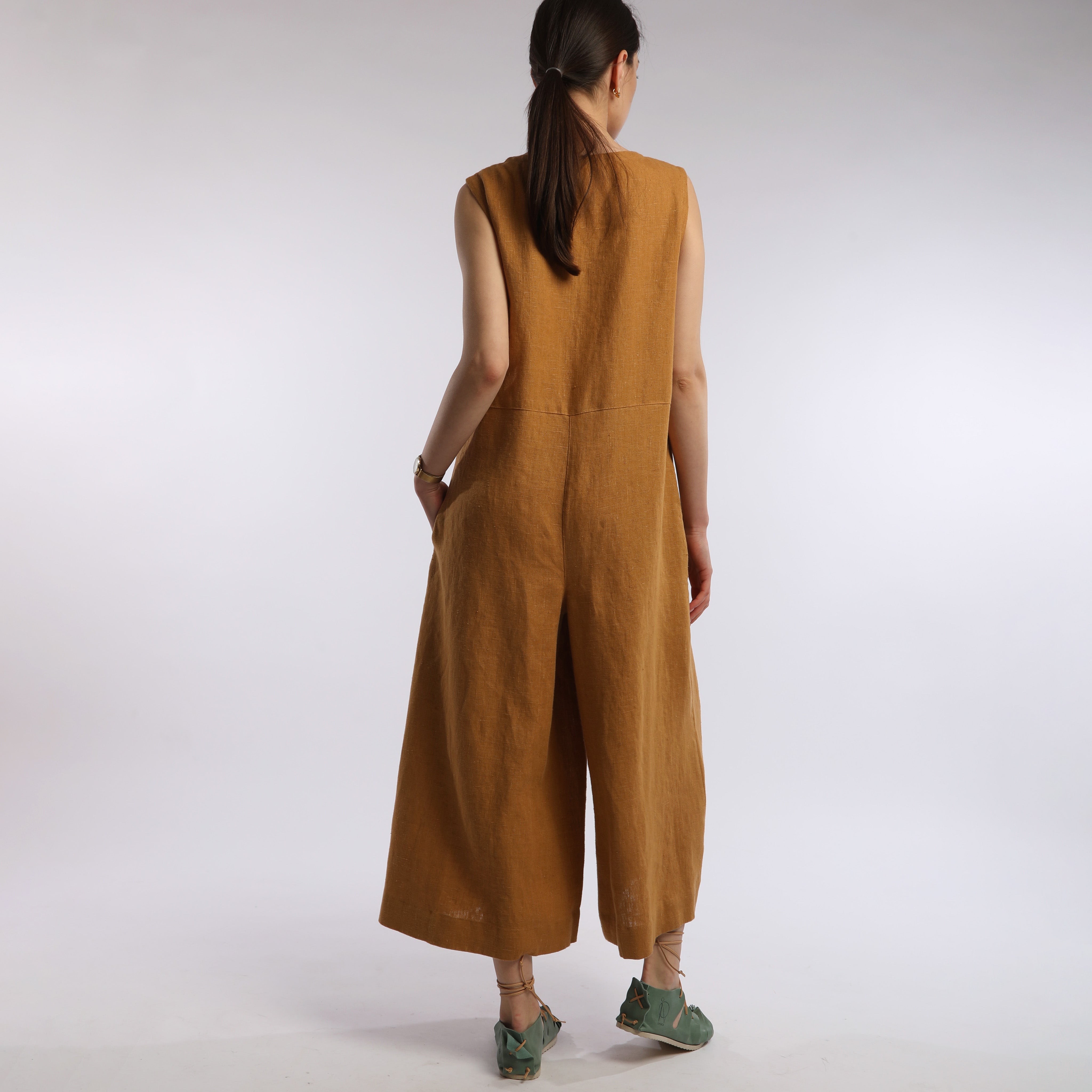 MARA Boxy Linen Jumpsuit with Button-Down Front