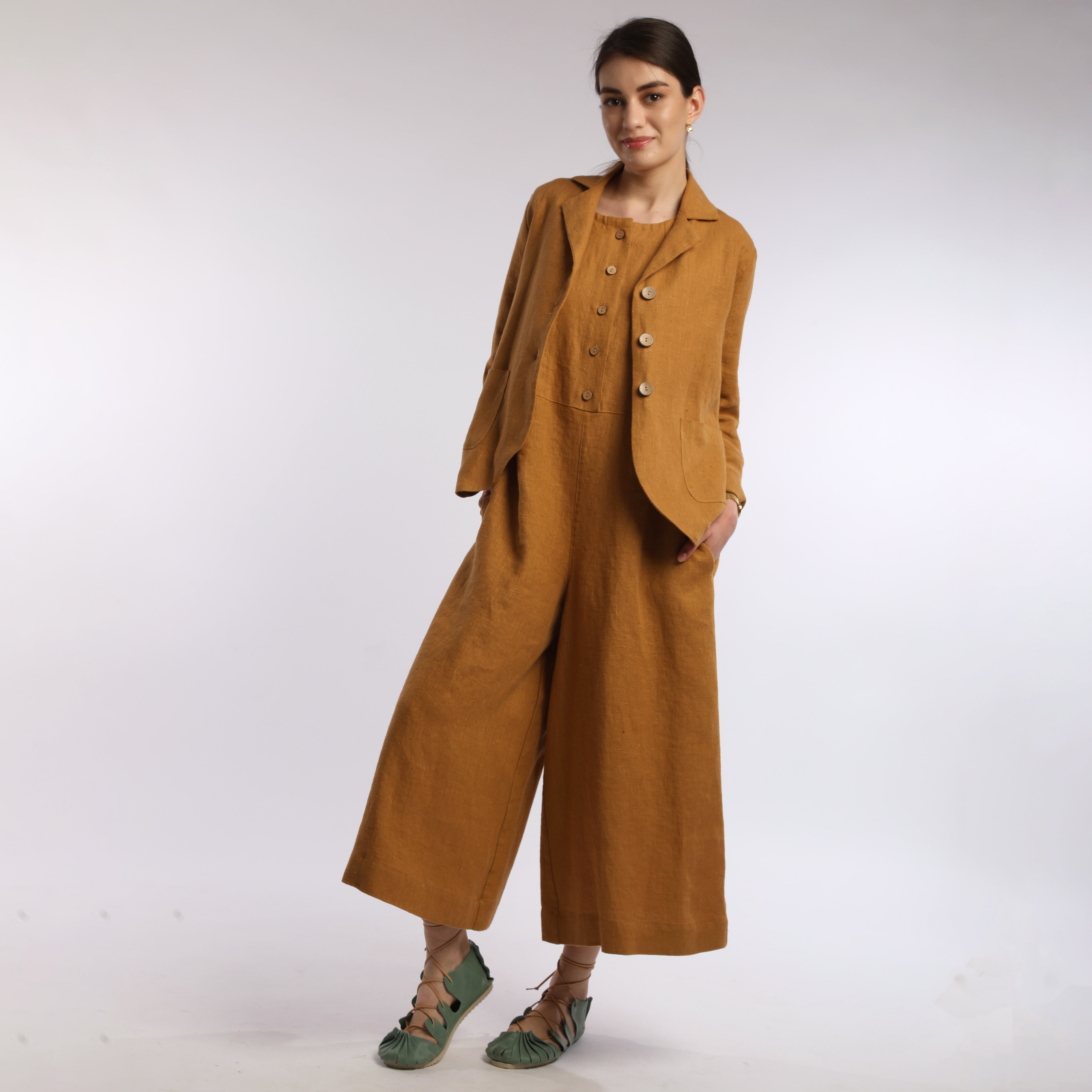 JUNE Unlined Boxy Linen Blazer with Rounded Fronts
