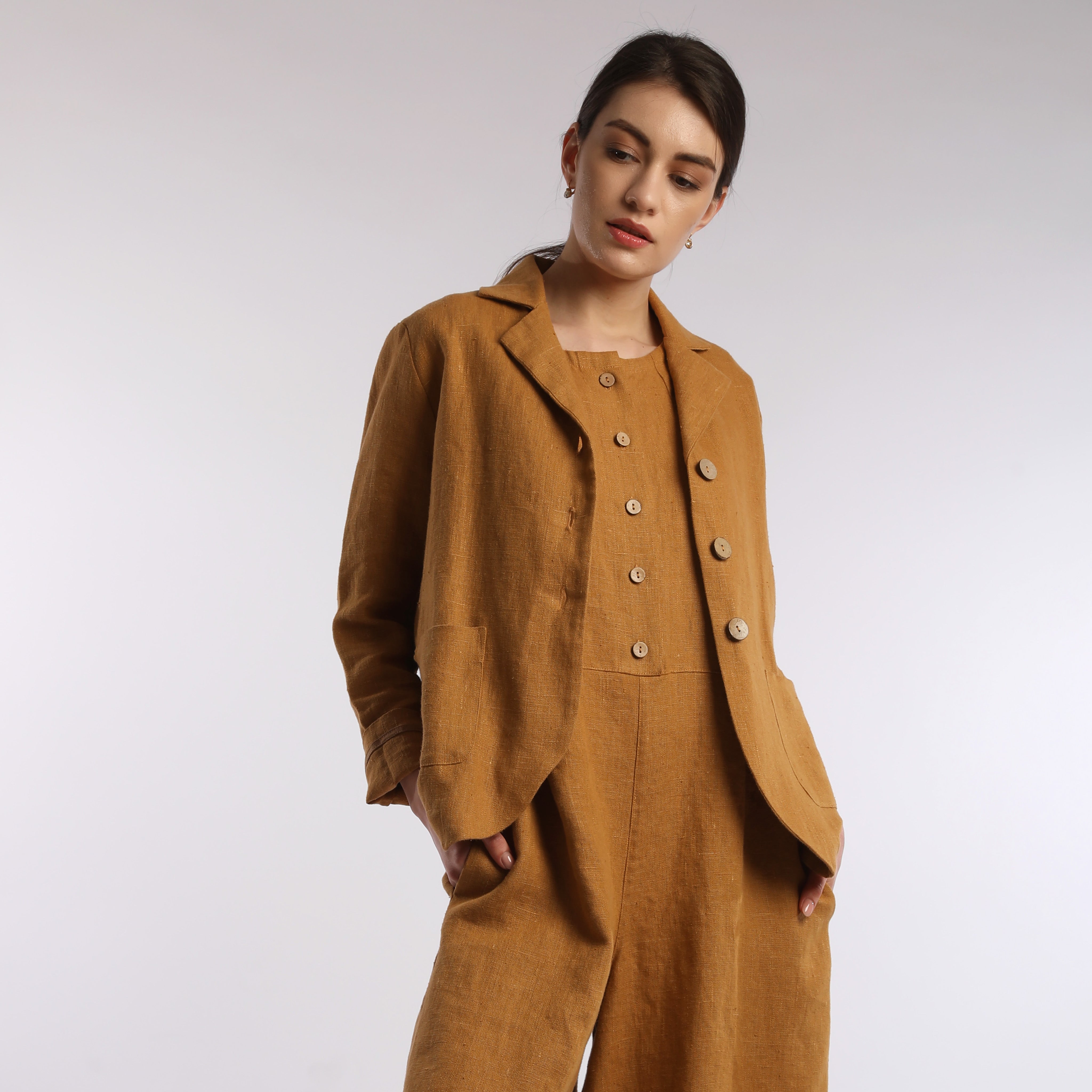JUNE Unlined Boxy Linen Blazer with Rounded Fronts