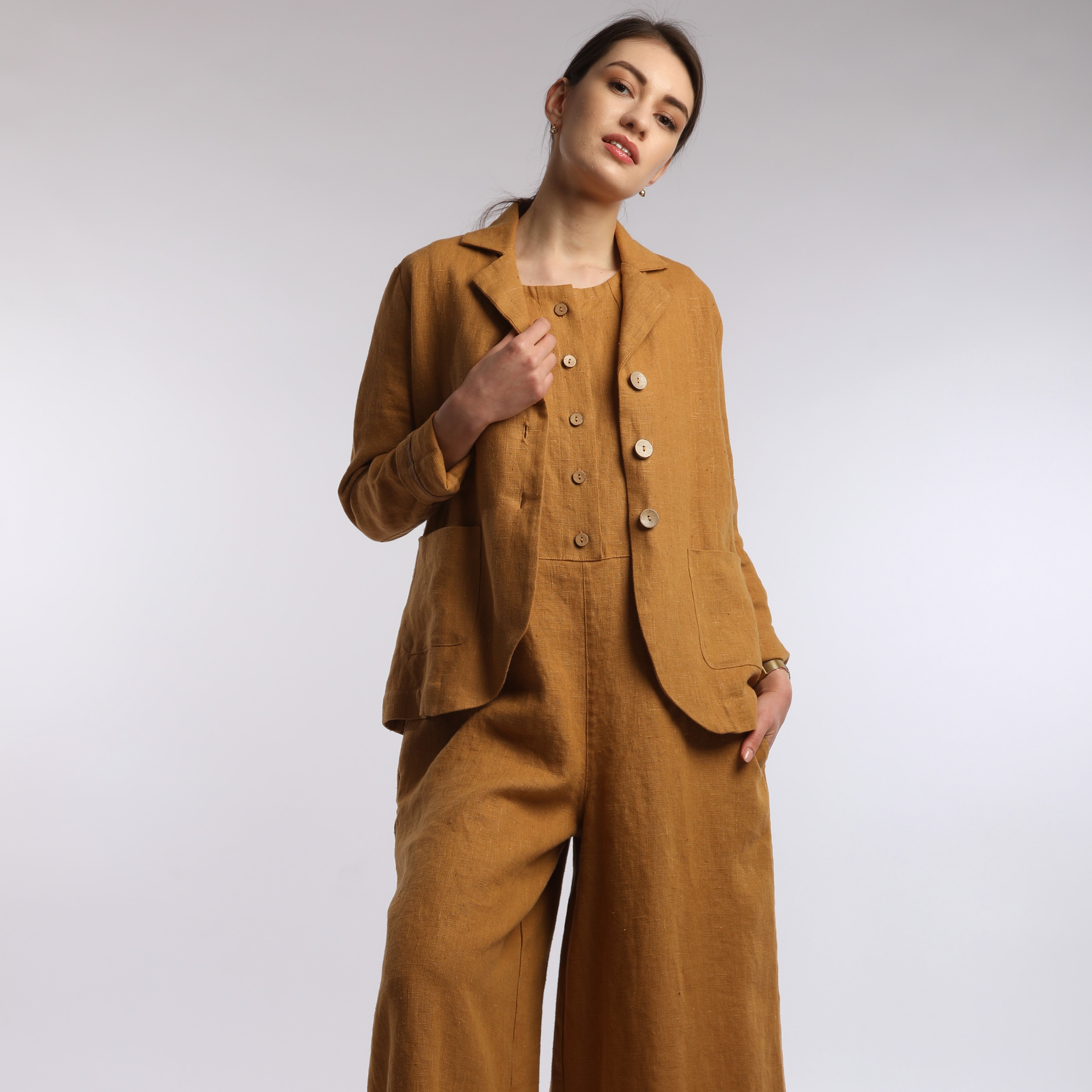 JUNE Unlined Boxy Linen Blazer with Rounded Fronts