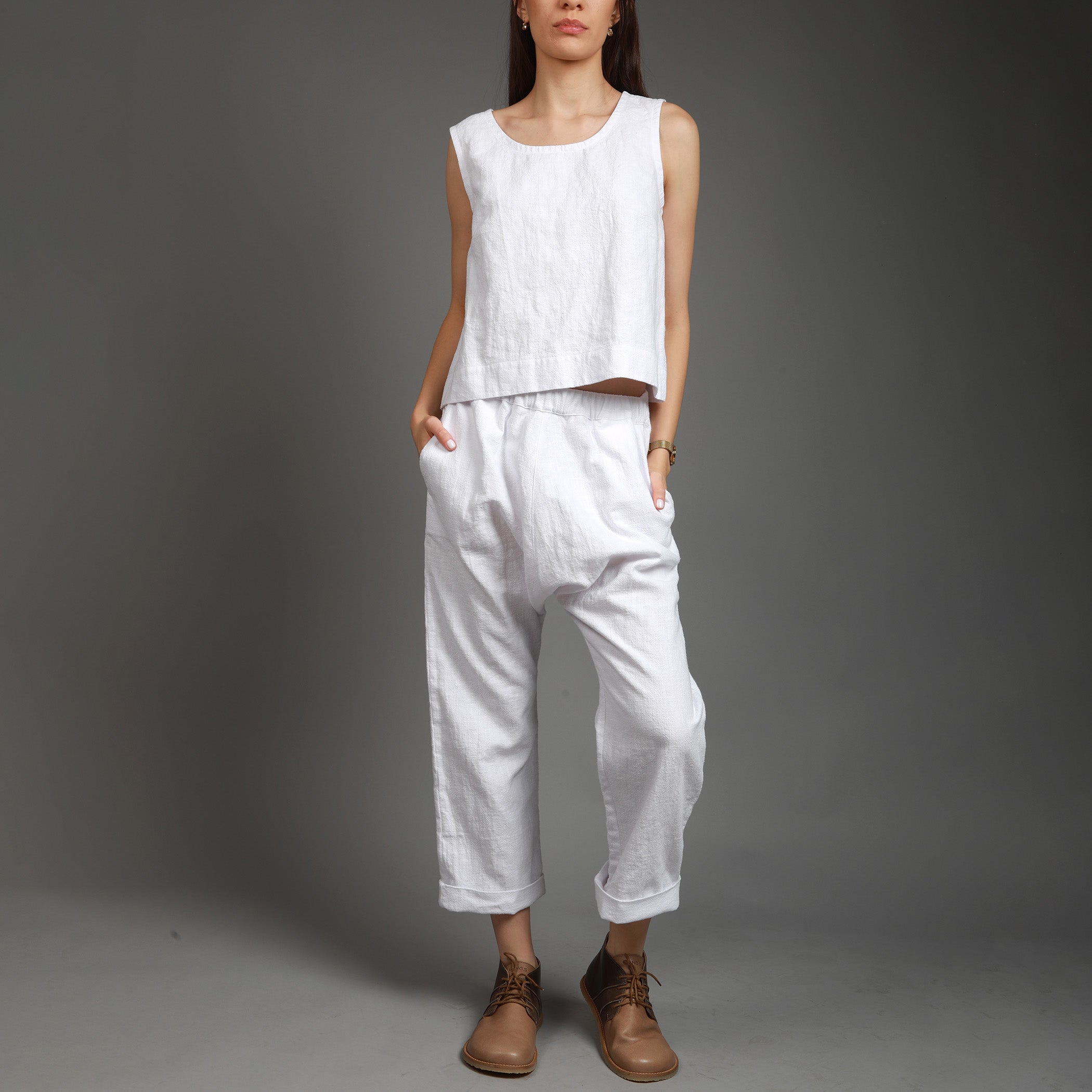 MONA Sleeveless Cropped Top, Size XS, Color OPTIC WHITE 250 gsm