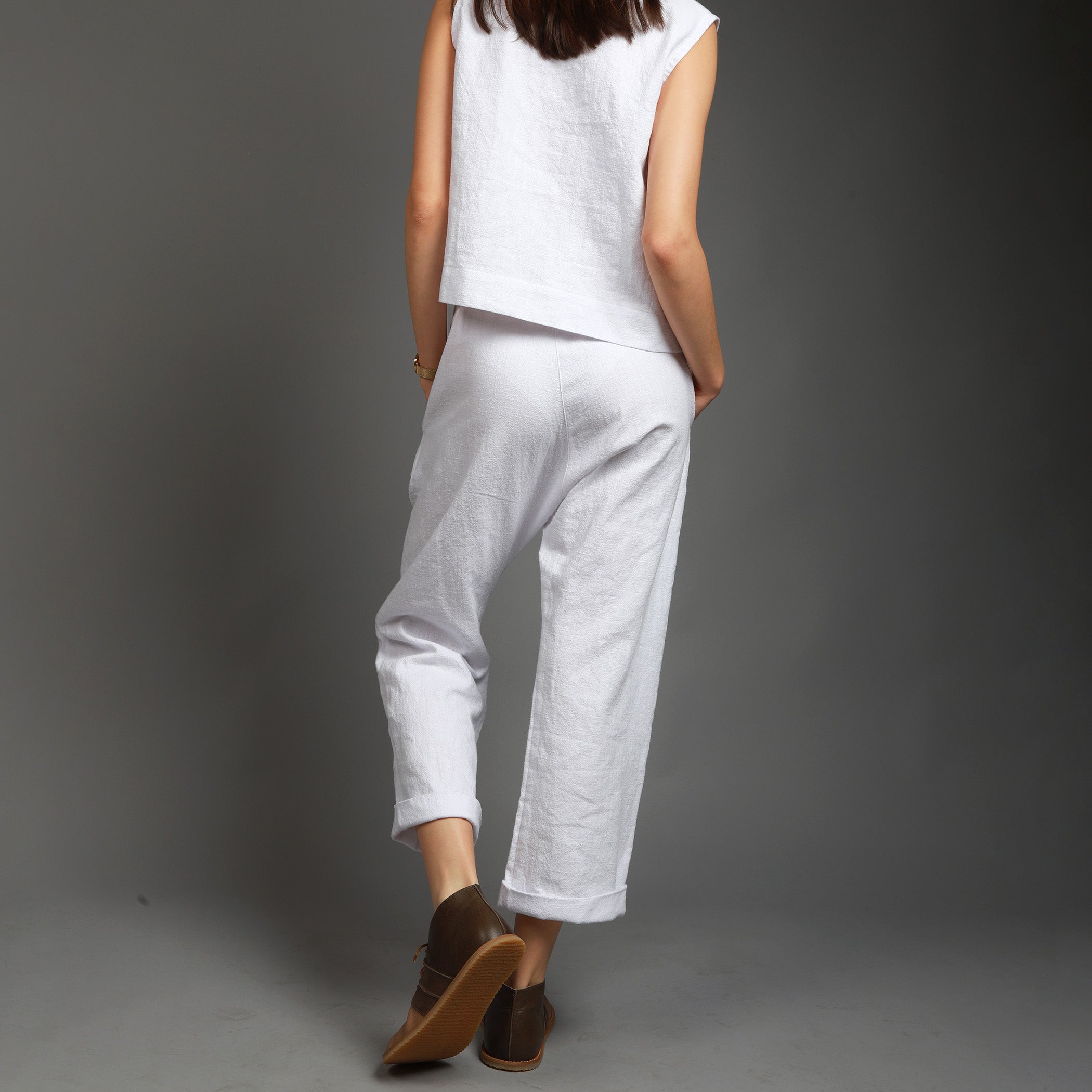 YUNA Drop Crotch Relaxed Linen Pants, Size XS, Color OPTIC WHITE 250GSM