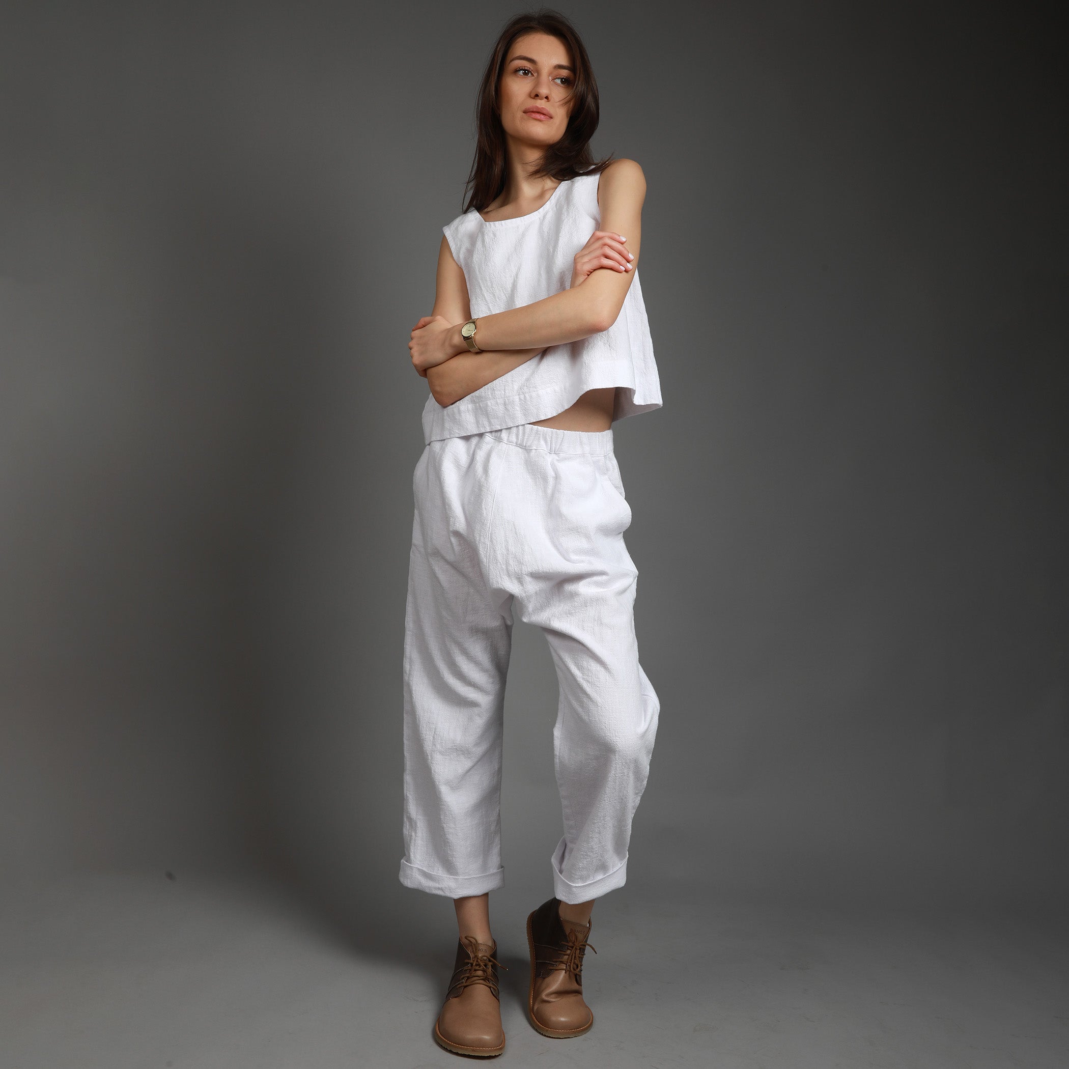 MONA Sleeveless Cropped Top, Size XS, Color OPTIC WHITE 250 gsm