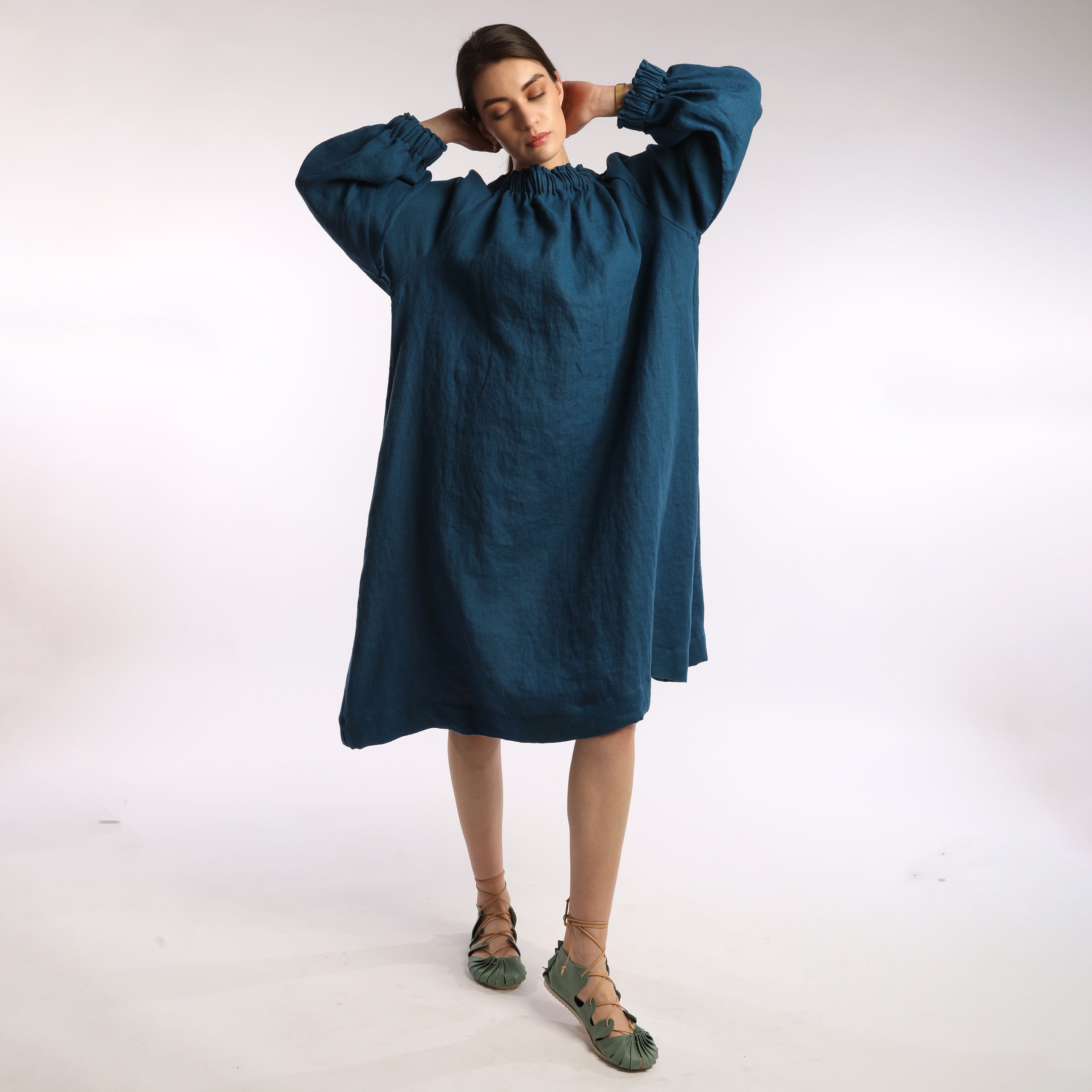 ARIEL Voluminous Midi Dress - Sizes XS, S, M - Color DEEP TURQUOISE