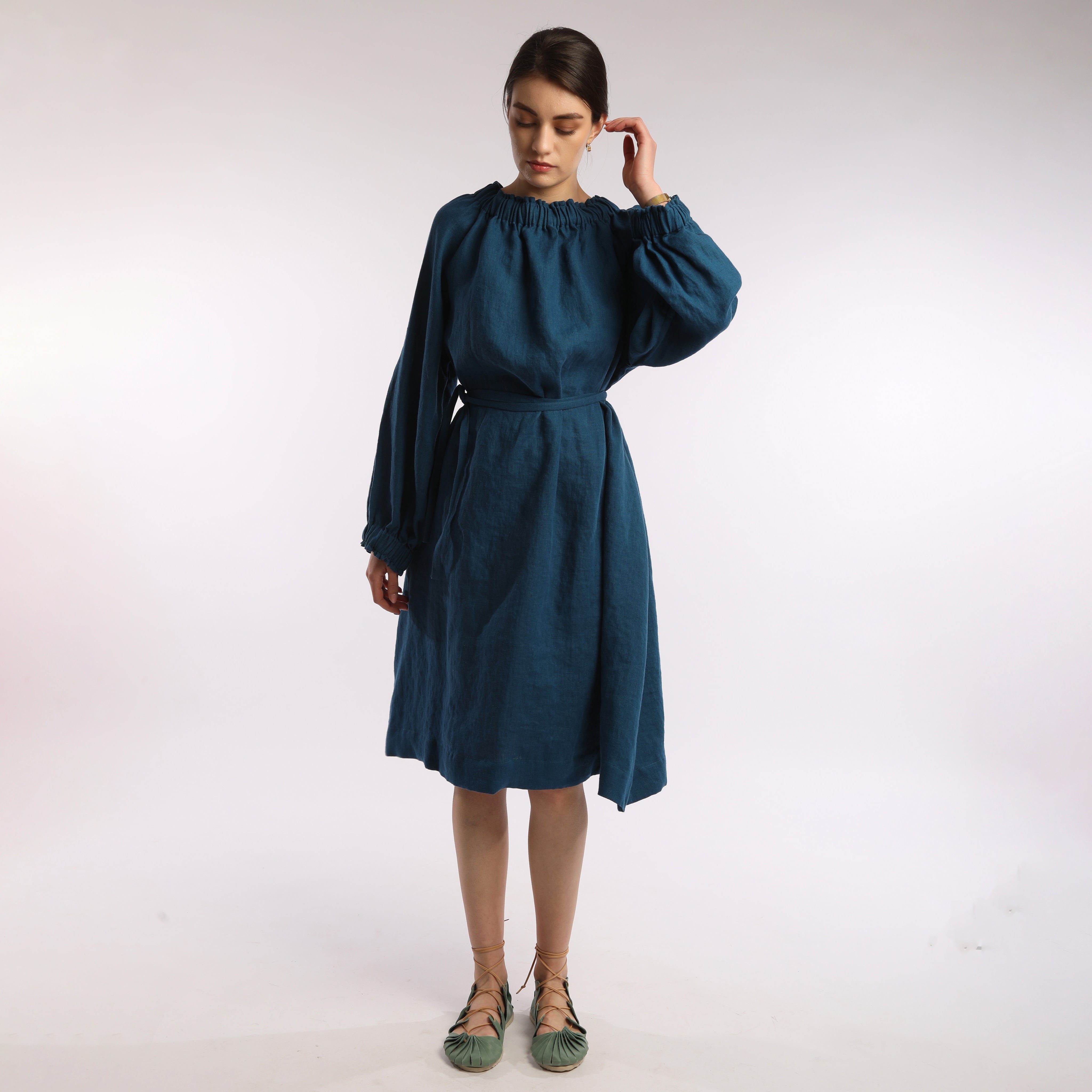ARIEL Voluminous Midi Dress - Sizes XS, S, M - Color DEEP TURQUOISE