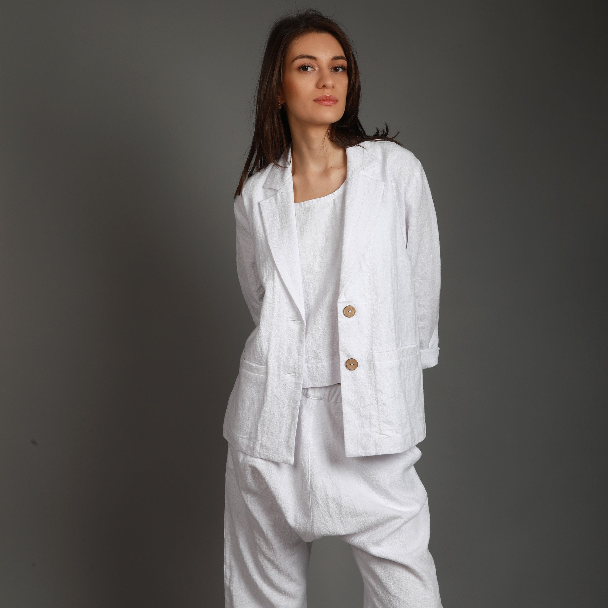 JO  Loose Unlined Linen Blazer, Size XS, Color OPTIC WHITE 250GSM