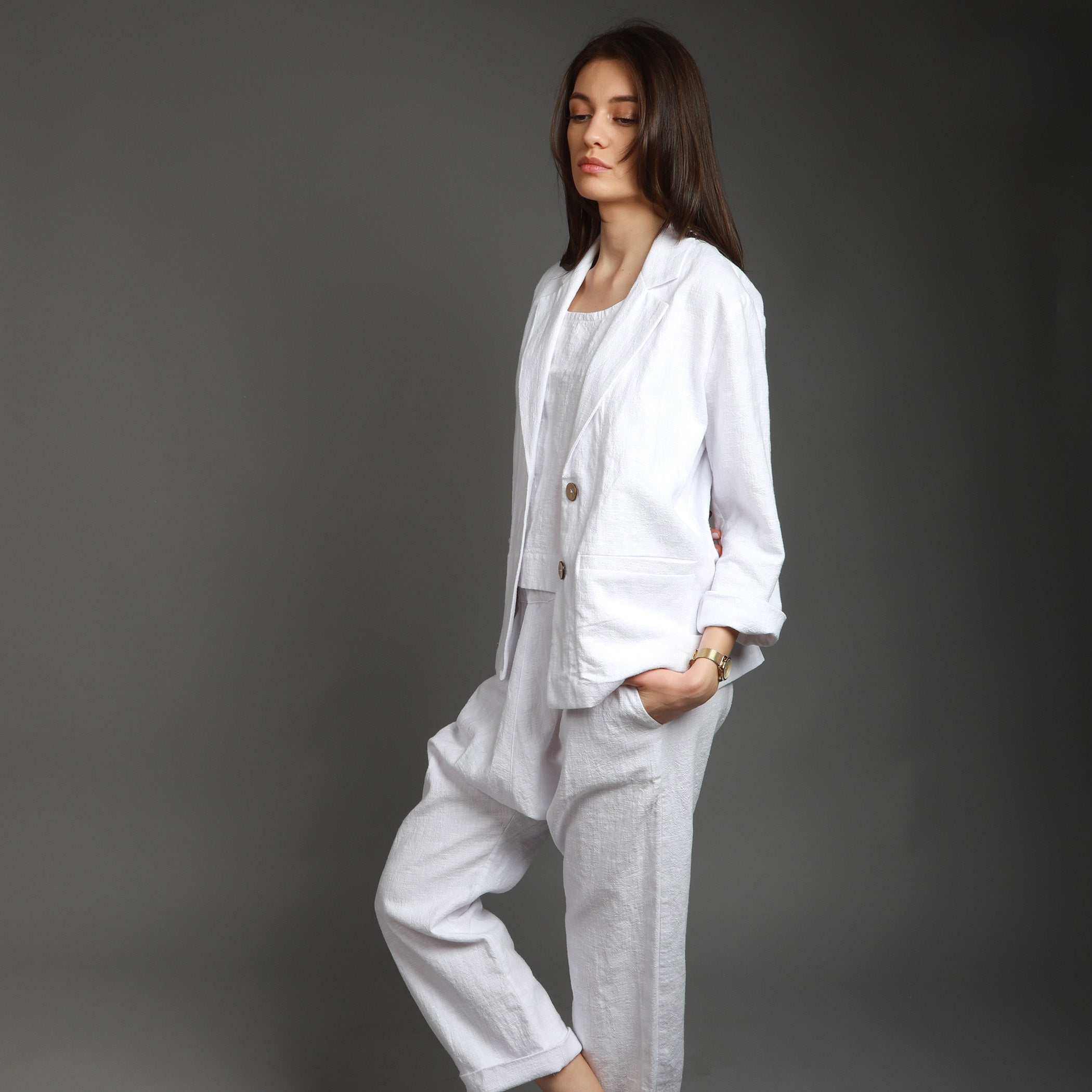 YUNA Drop Crotch Relaxed Linen Pants, Size XS, Color OPTIC WHITE 250GSM