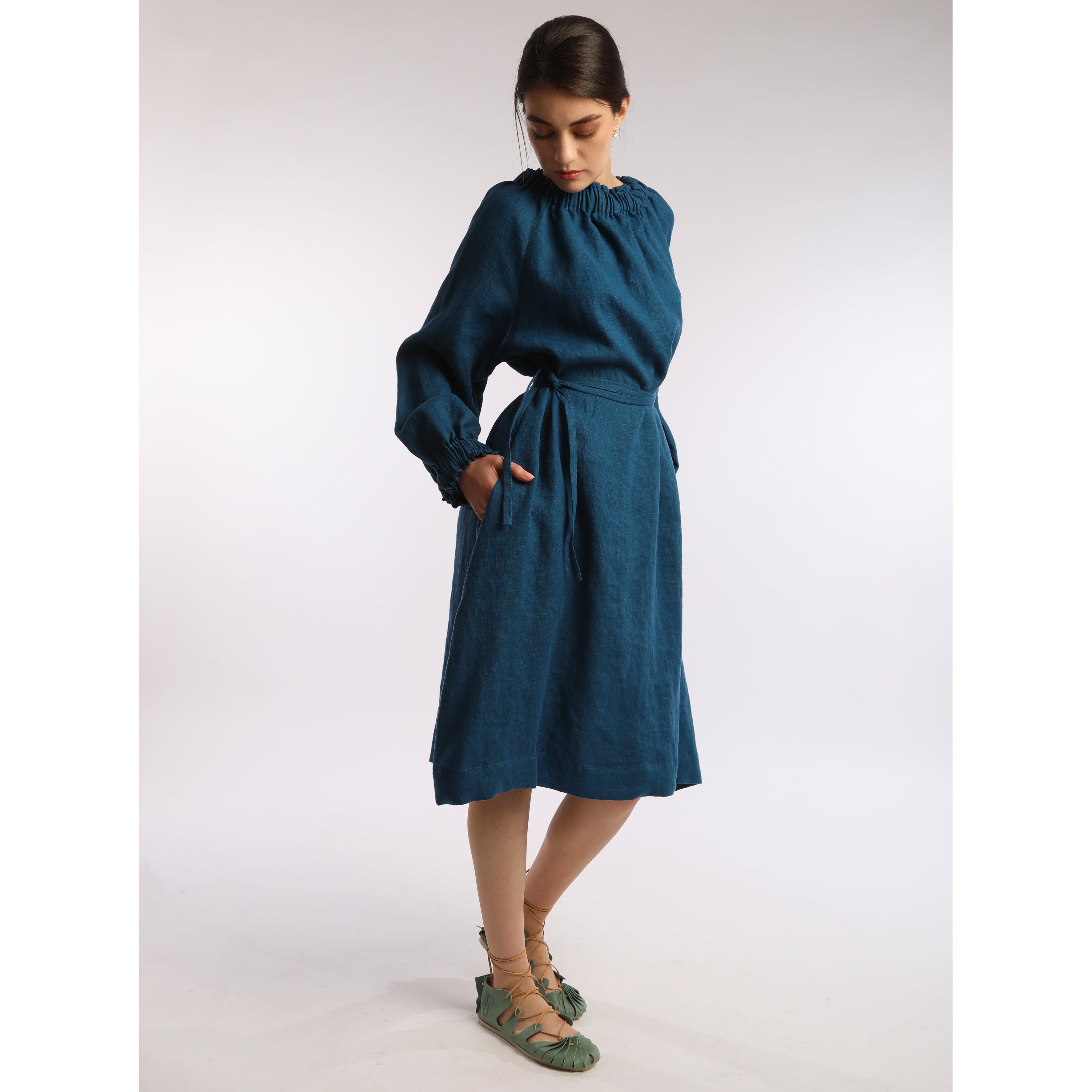 ARIEL Voluminous Midi Dress - Sizes XS, S, M - Color DEEP TURQUOISE