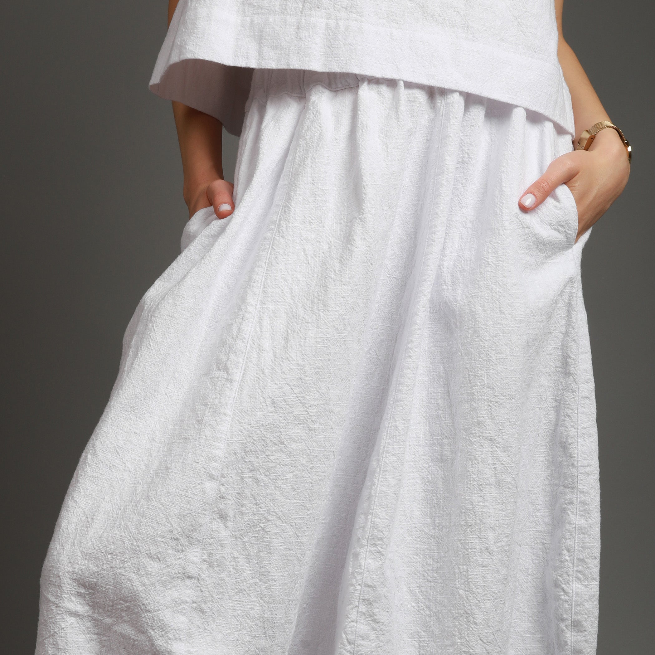 FLOWER Maxi Bubble Linen Skirt with Side Pockets