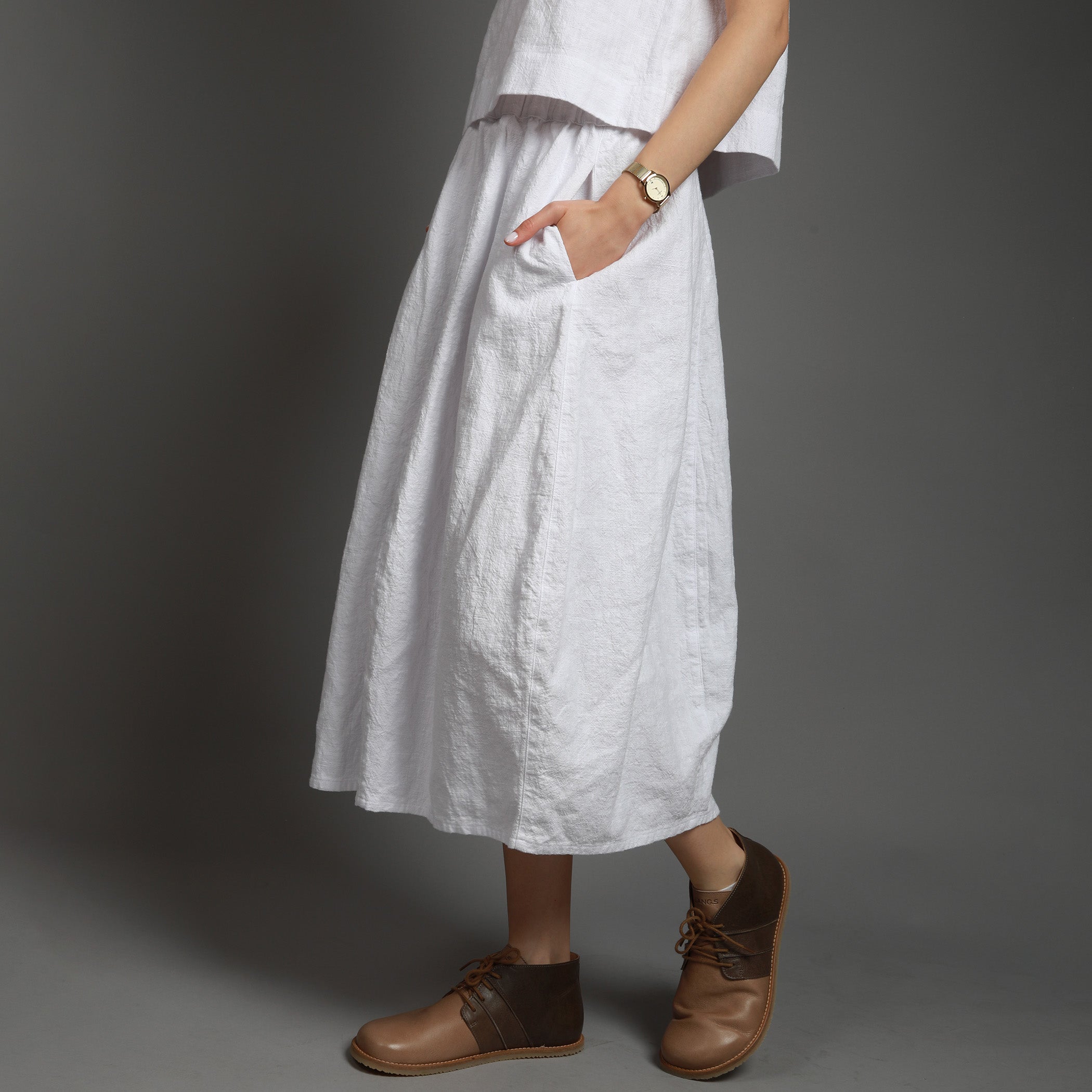 FLOWER Maxi Bubble Linen Skirt with Side Pockets