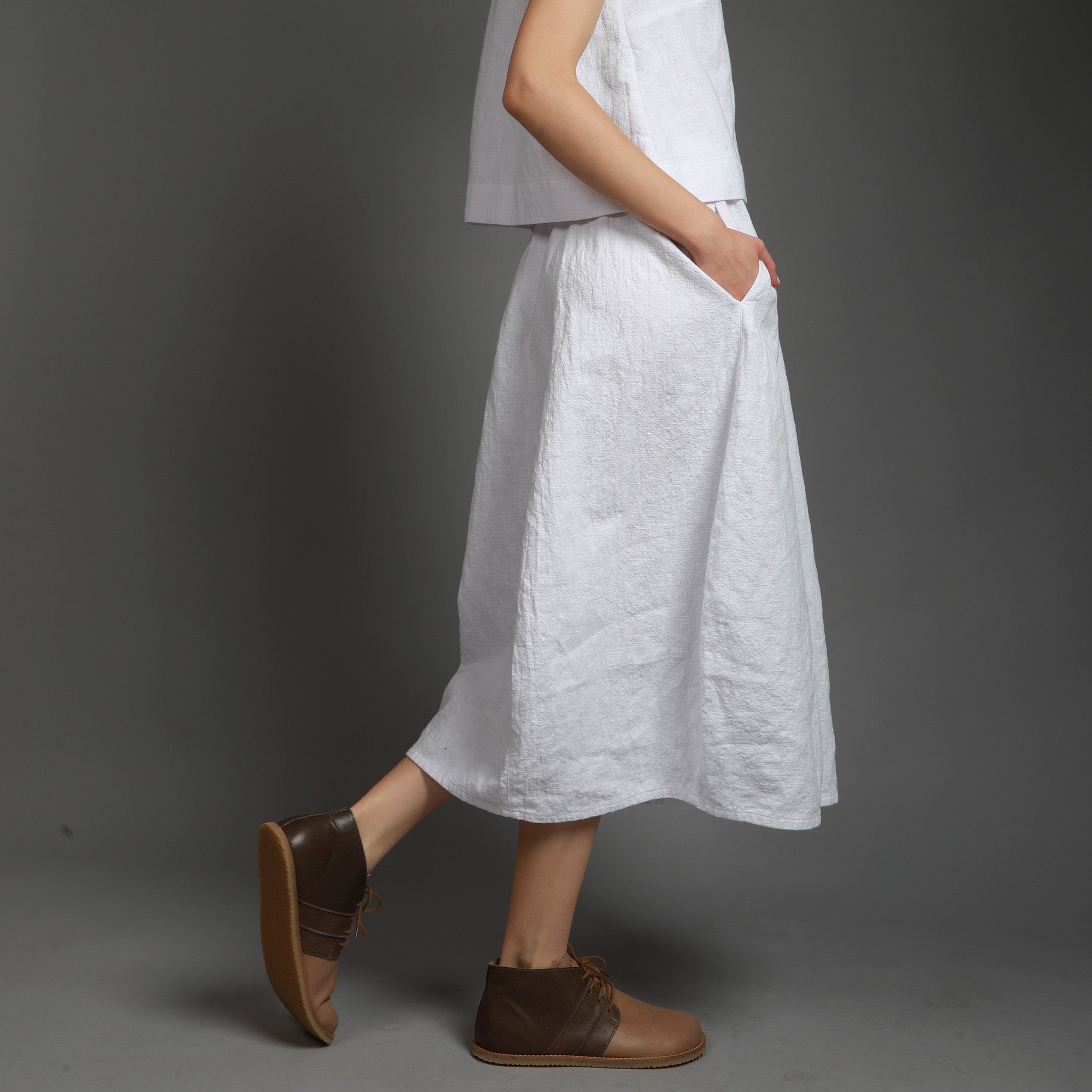 FLOWER Maxi Bubble Linen Skirt with Side Pockets