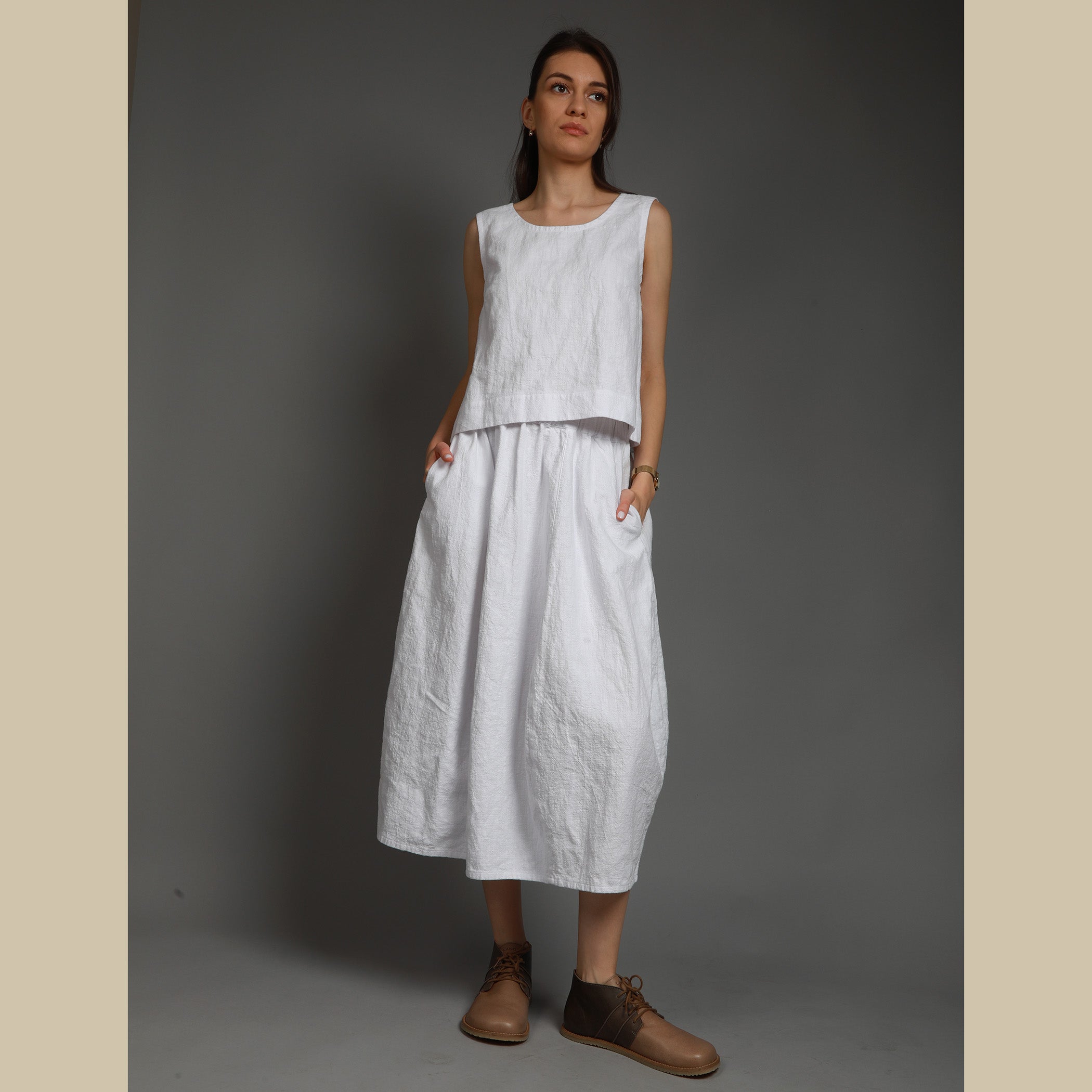 FLOWER Bubble Linen Skirt - Size XS - Color OFF WHITE
