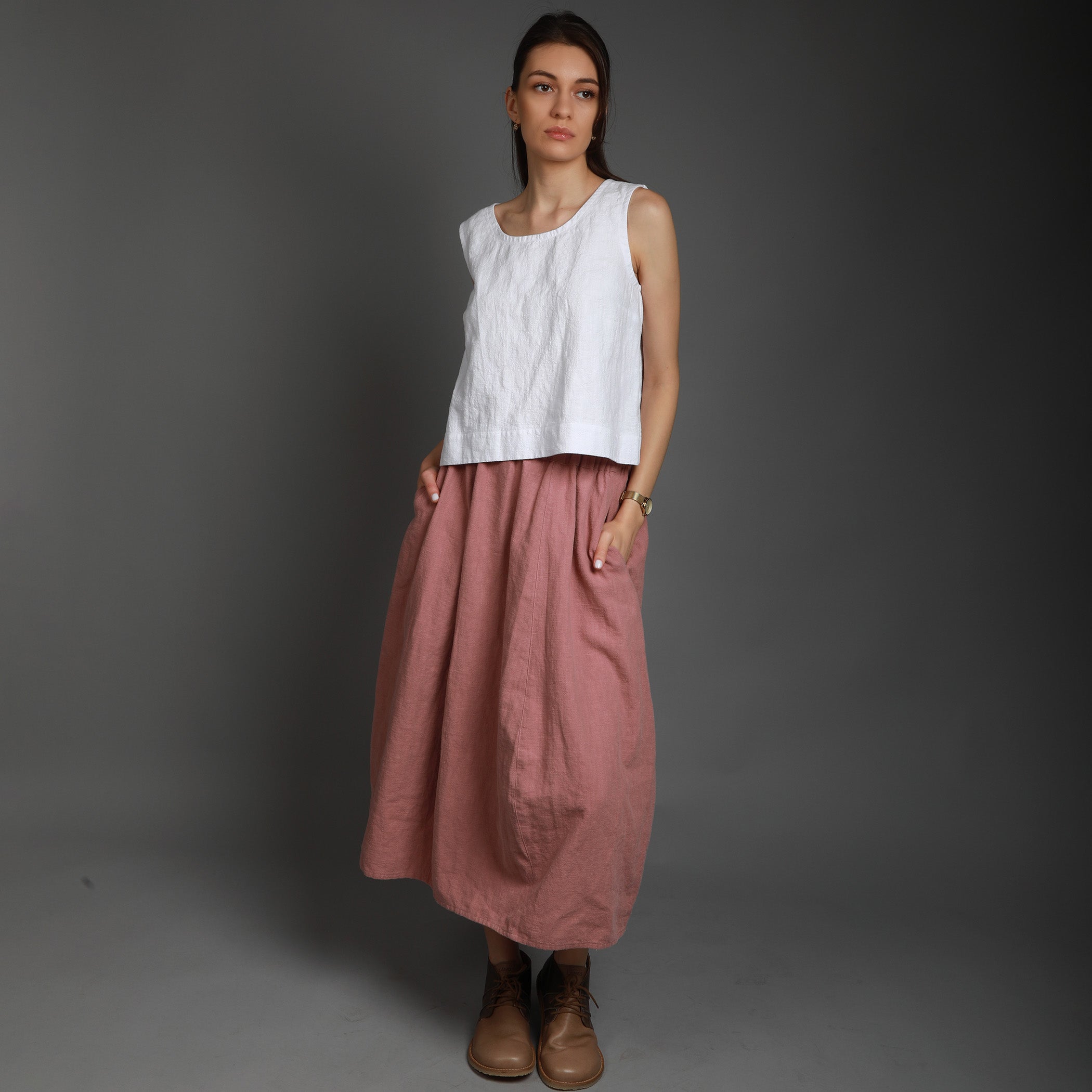 FLOWER Bubble Linen Skirt. Size M, Color FOREST GREEN