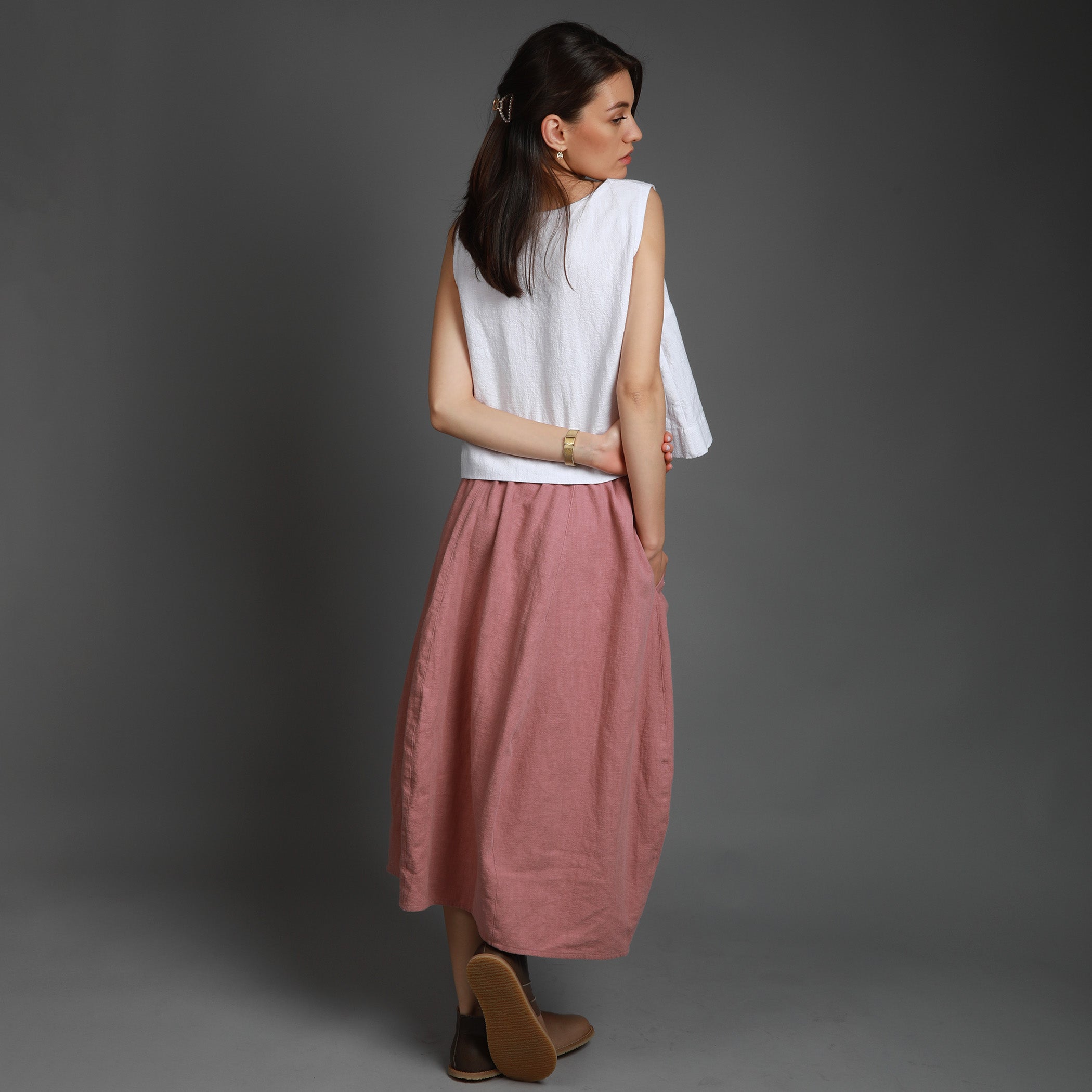 FLOWER Bubble Linen Skirt. Size M, Color FOREST GREEN