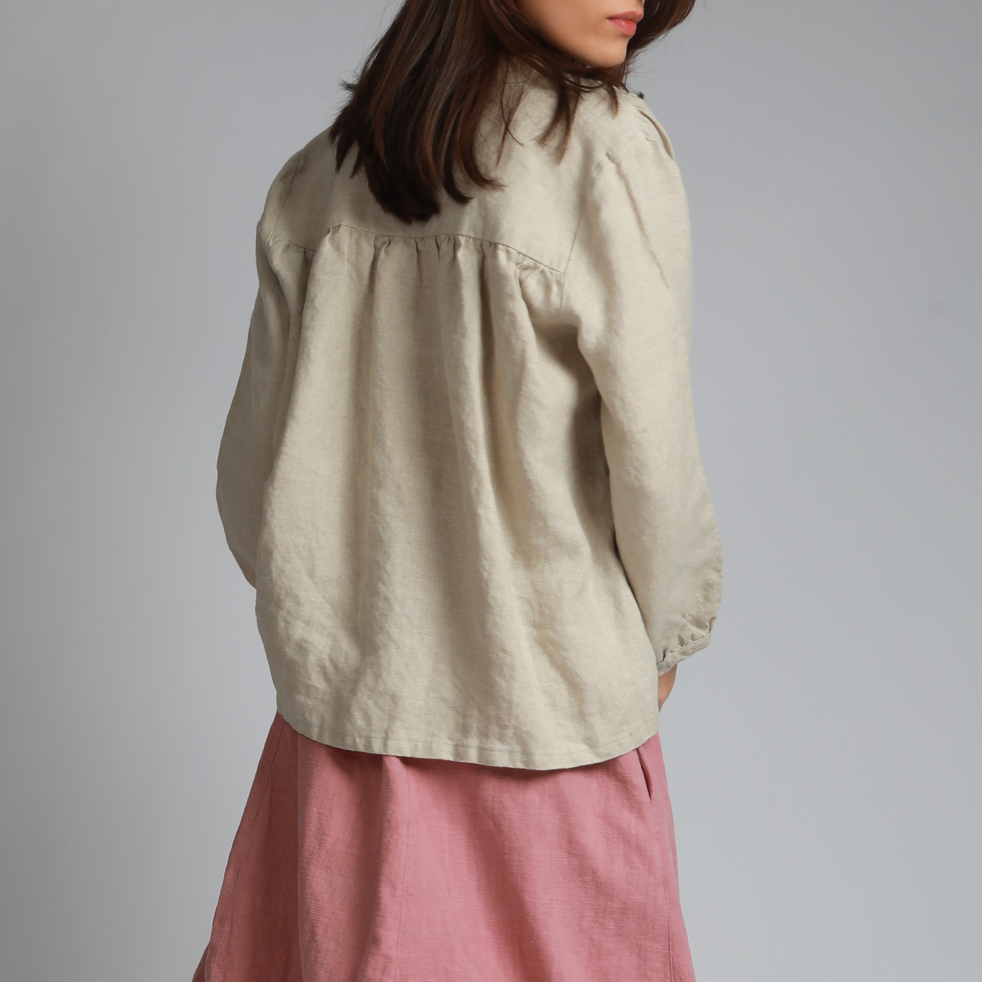 ANTIQUE Poet Shirt with Gathered Sleeves - Size XS - Color NATURAL
