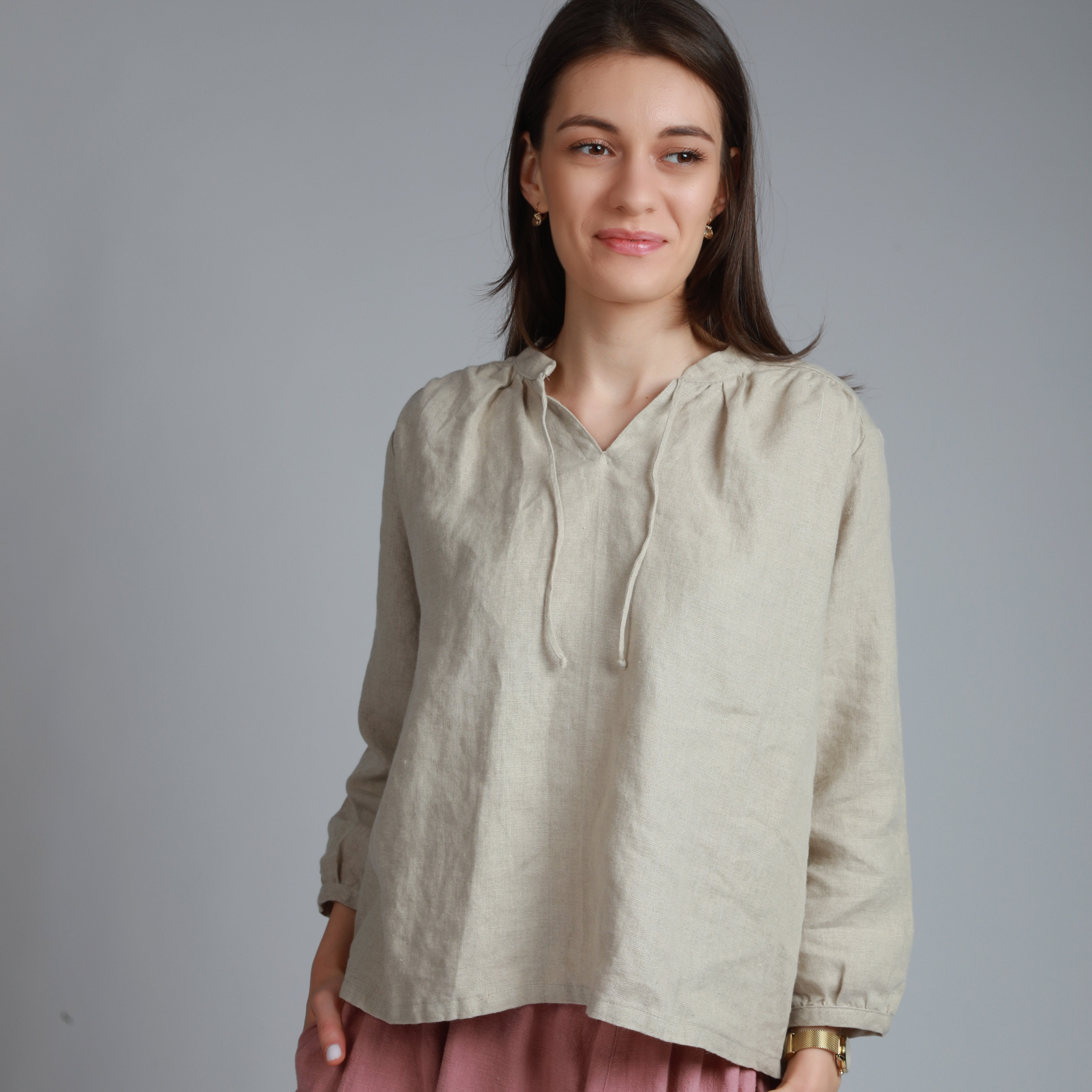 ANTIQUE Poet Shirt with Gathered Sleeves - Size XS - Color NATURAL