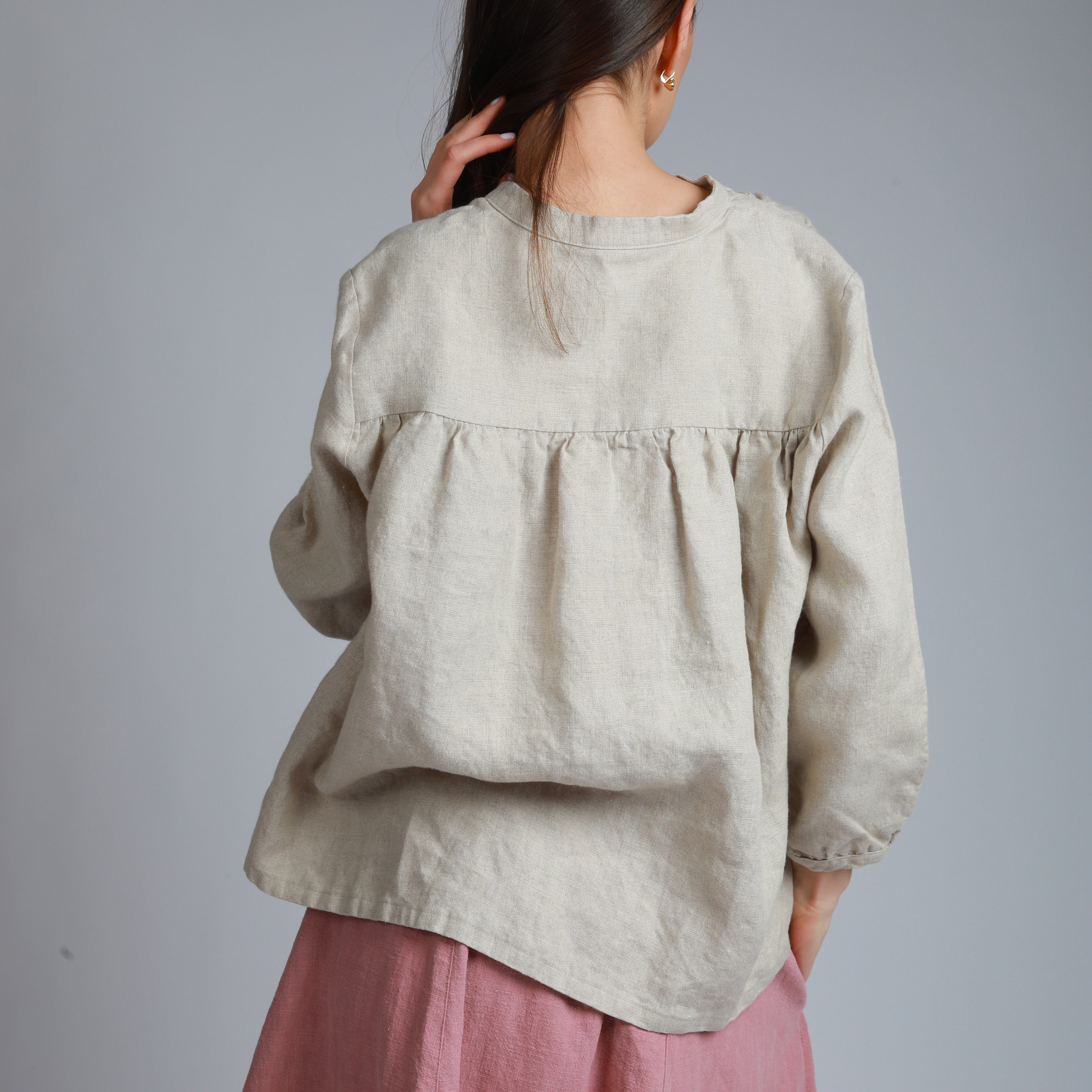 ANTIQUE Poet Shirt with Gathered Sleeves - Size XS - Color NATURAL