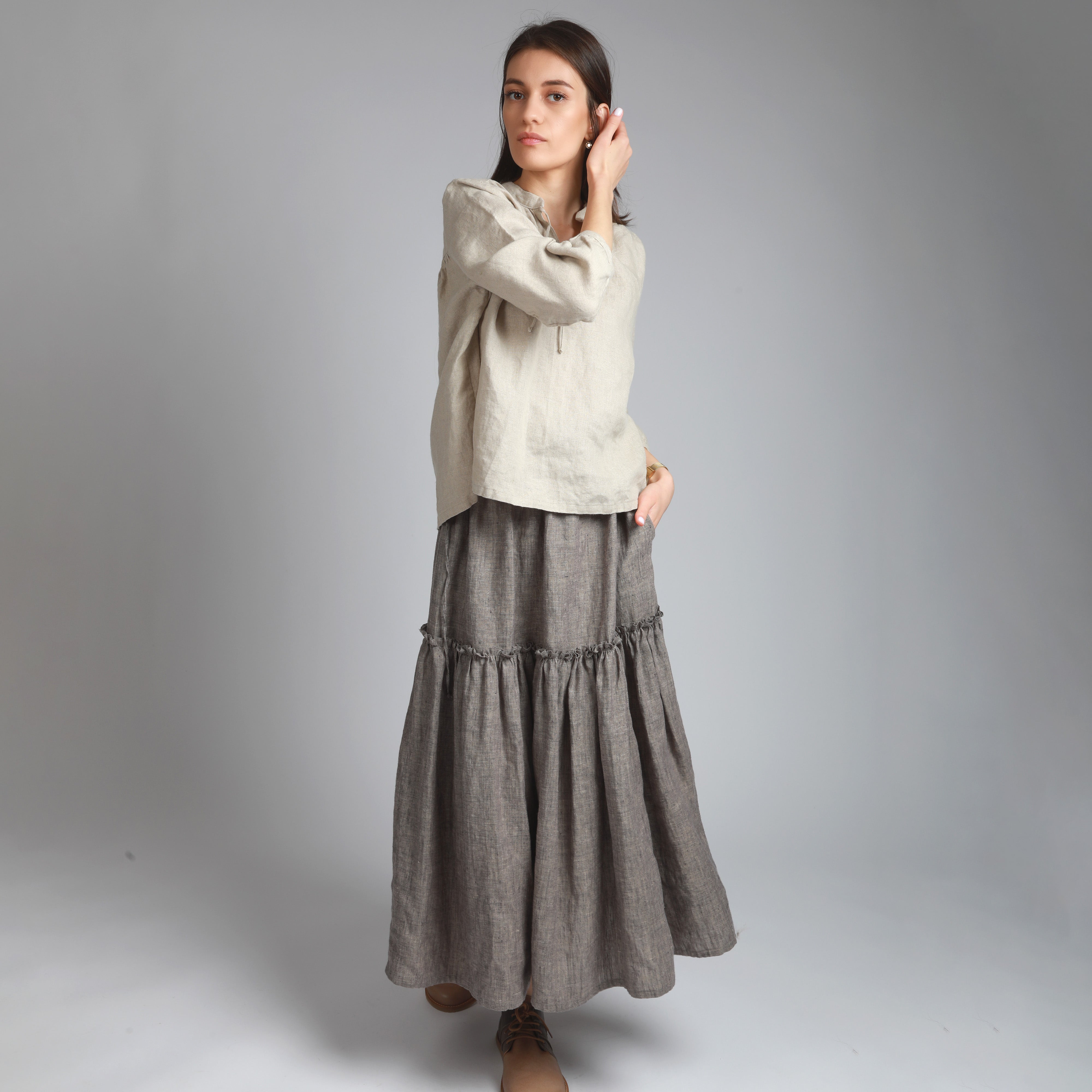 ANTIQUE Poet Shirt with Gathered Sleeves - Size XS - Color NATURAL