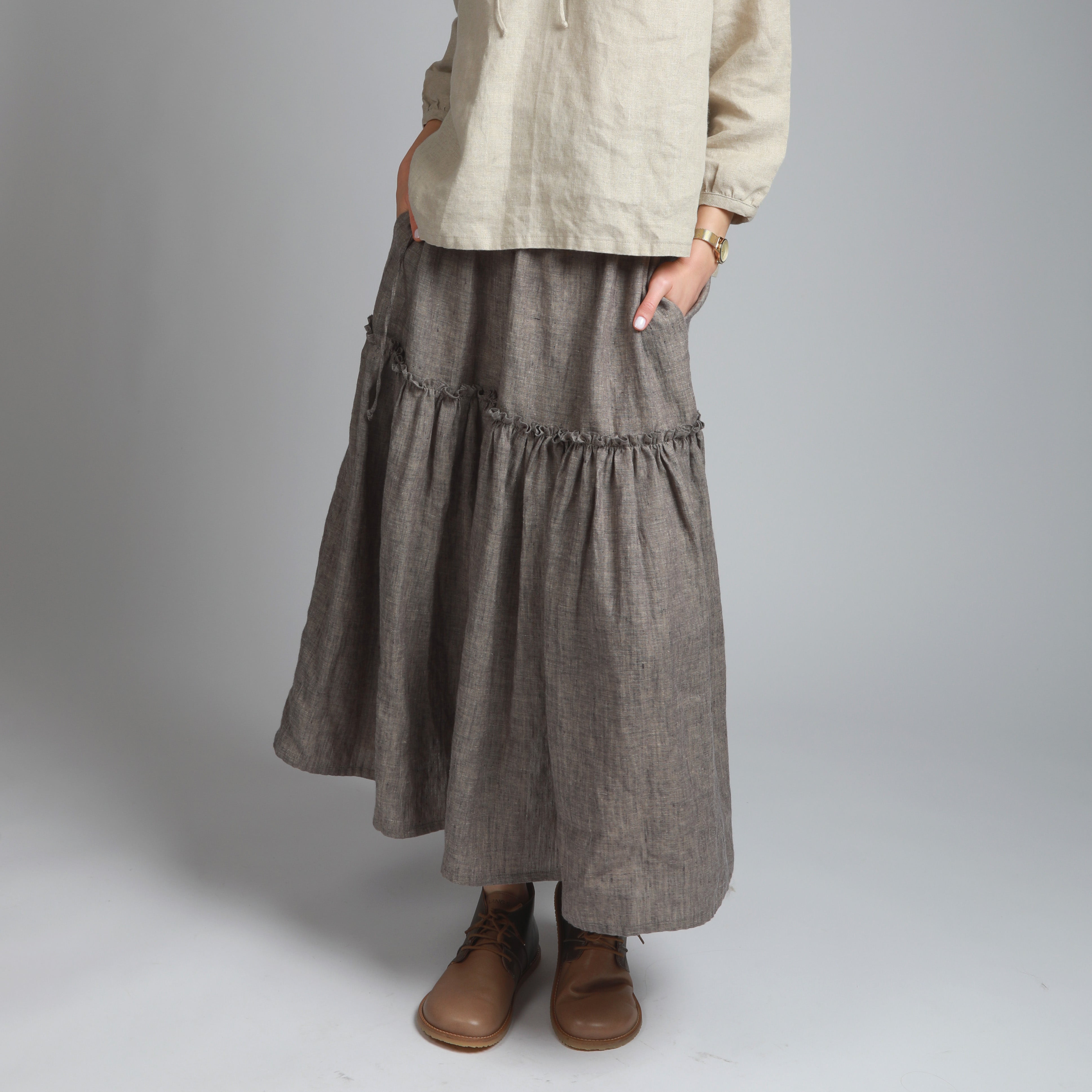 ZADIE Two-Tier Ruffle Linen Skirt