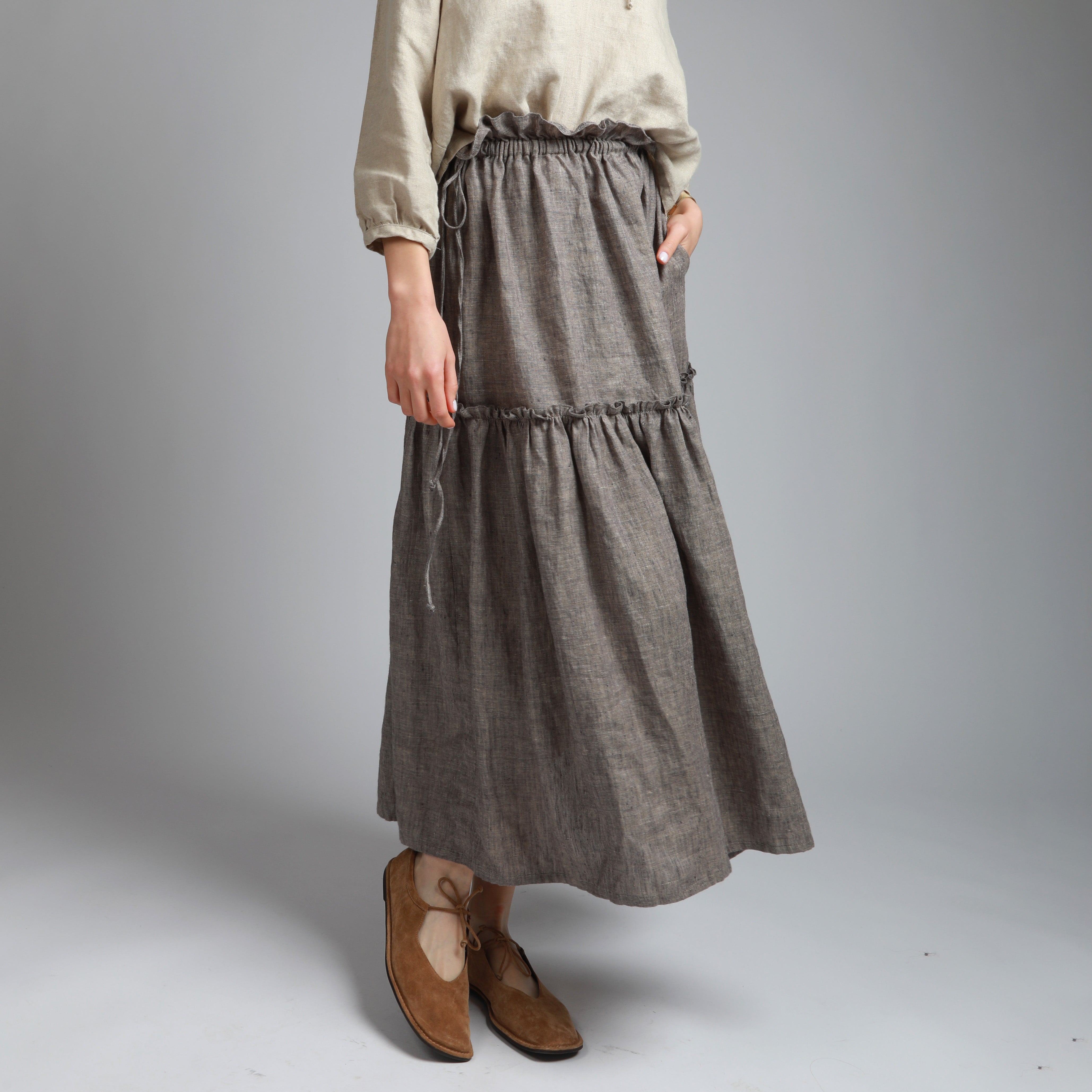 ZADIE Two-Tier Ruffle Linen Skirt