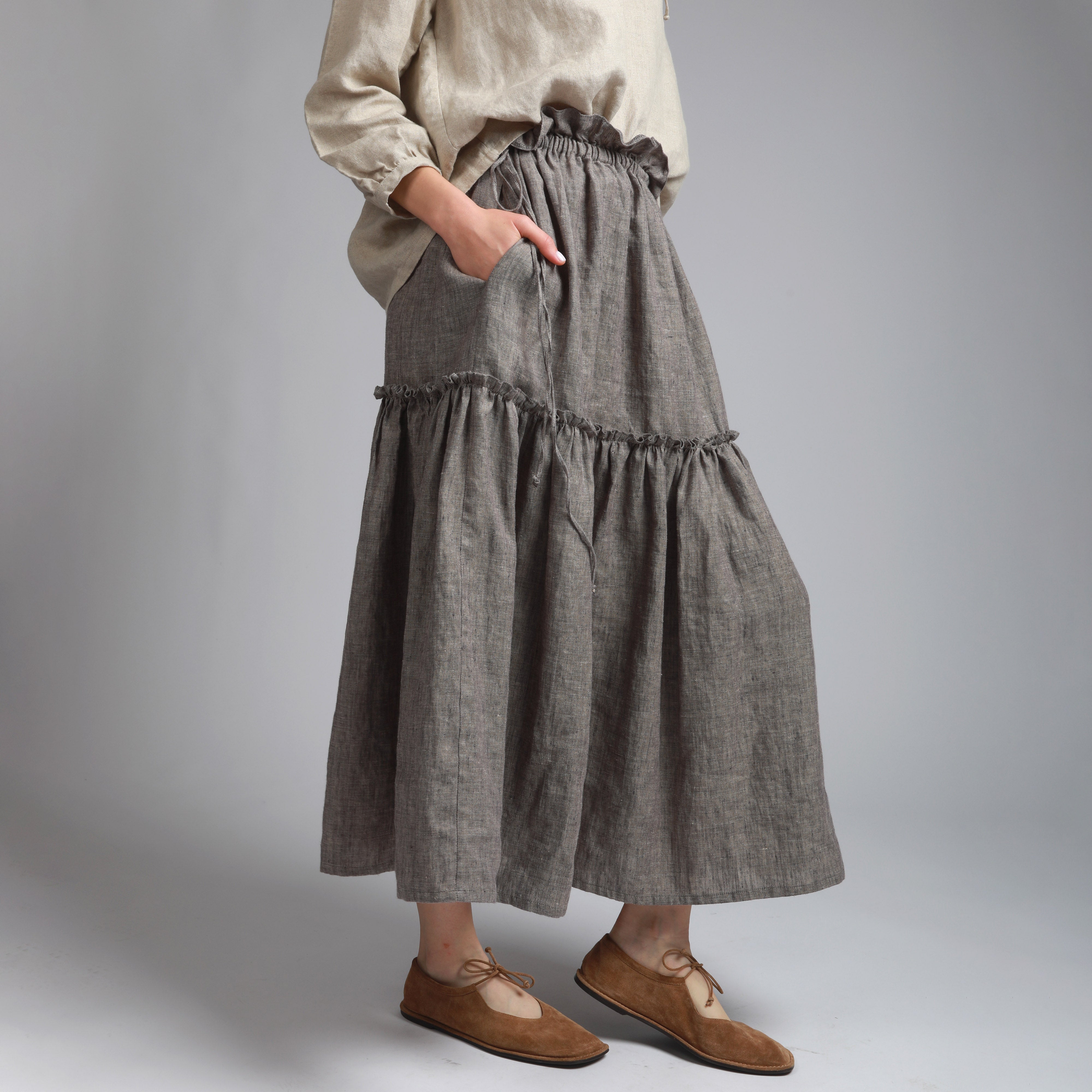 ZADIE Two-Tier Ruffle Linen Skirt