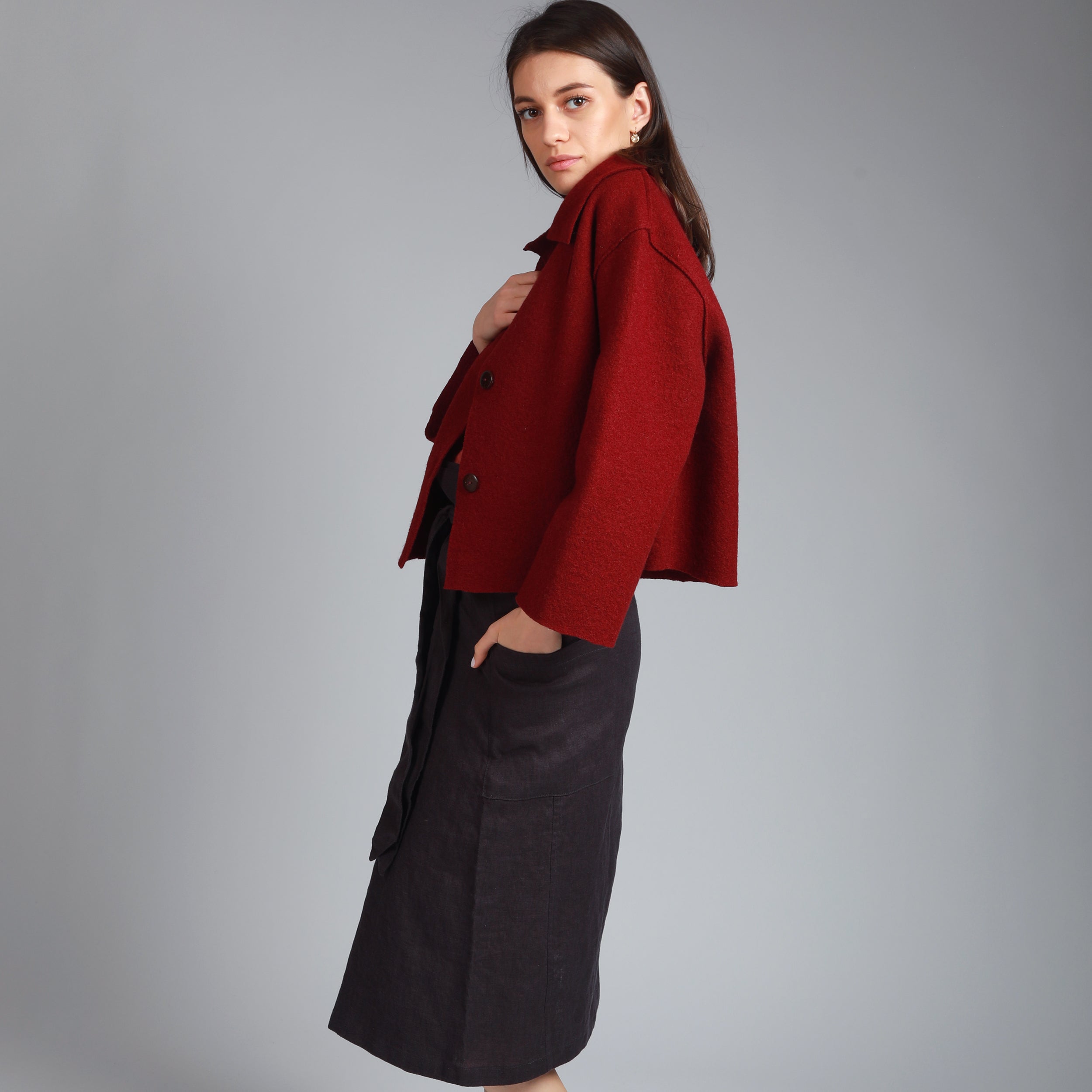 FRANKIE Cropped Boiled Wool Jacket - Size S, Color GREEN
