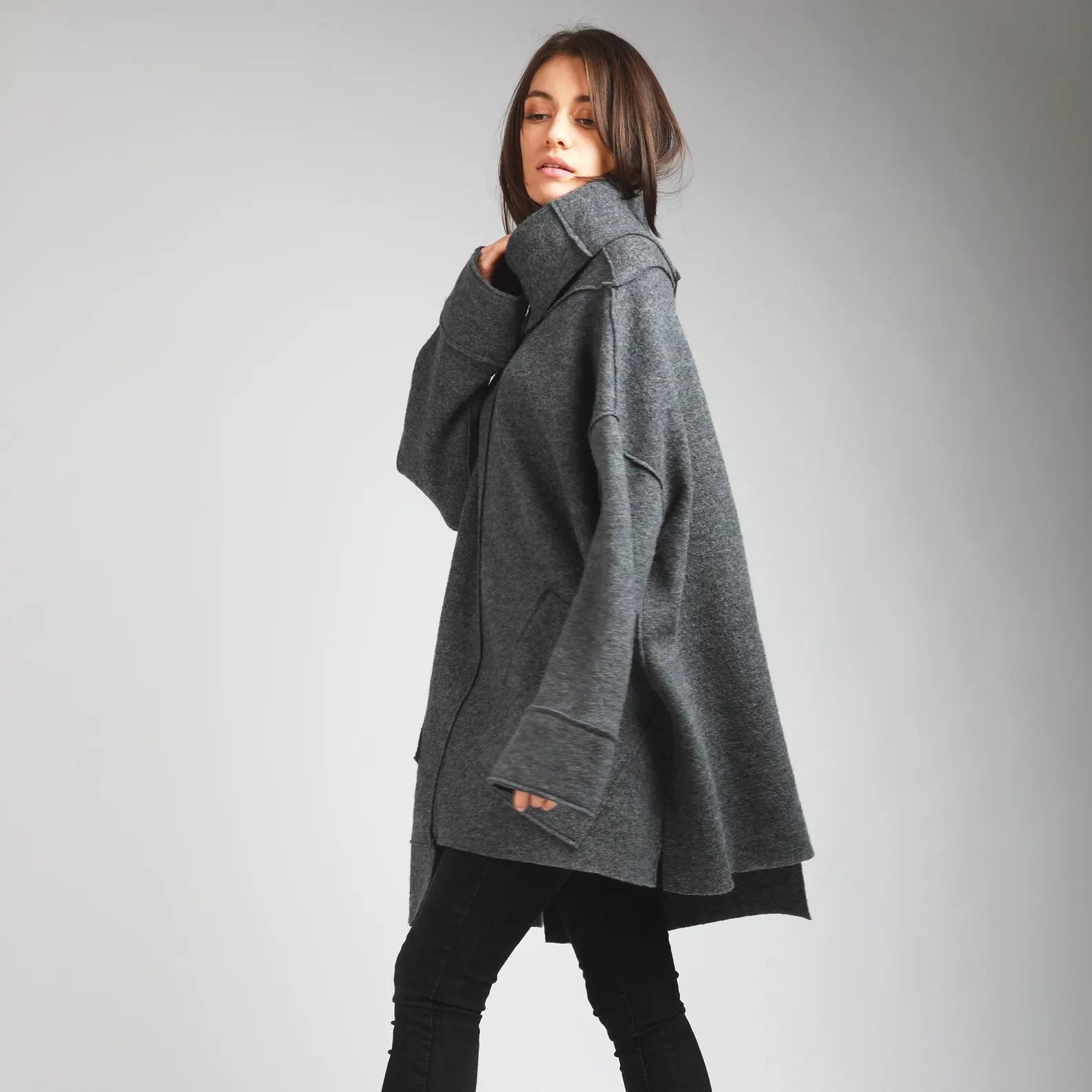 ANOUK Oversized Boiled Wool Sweater with High Funnel Neck